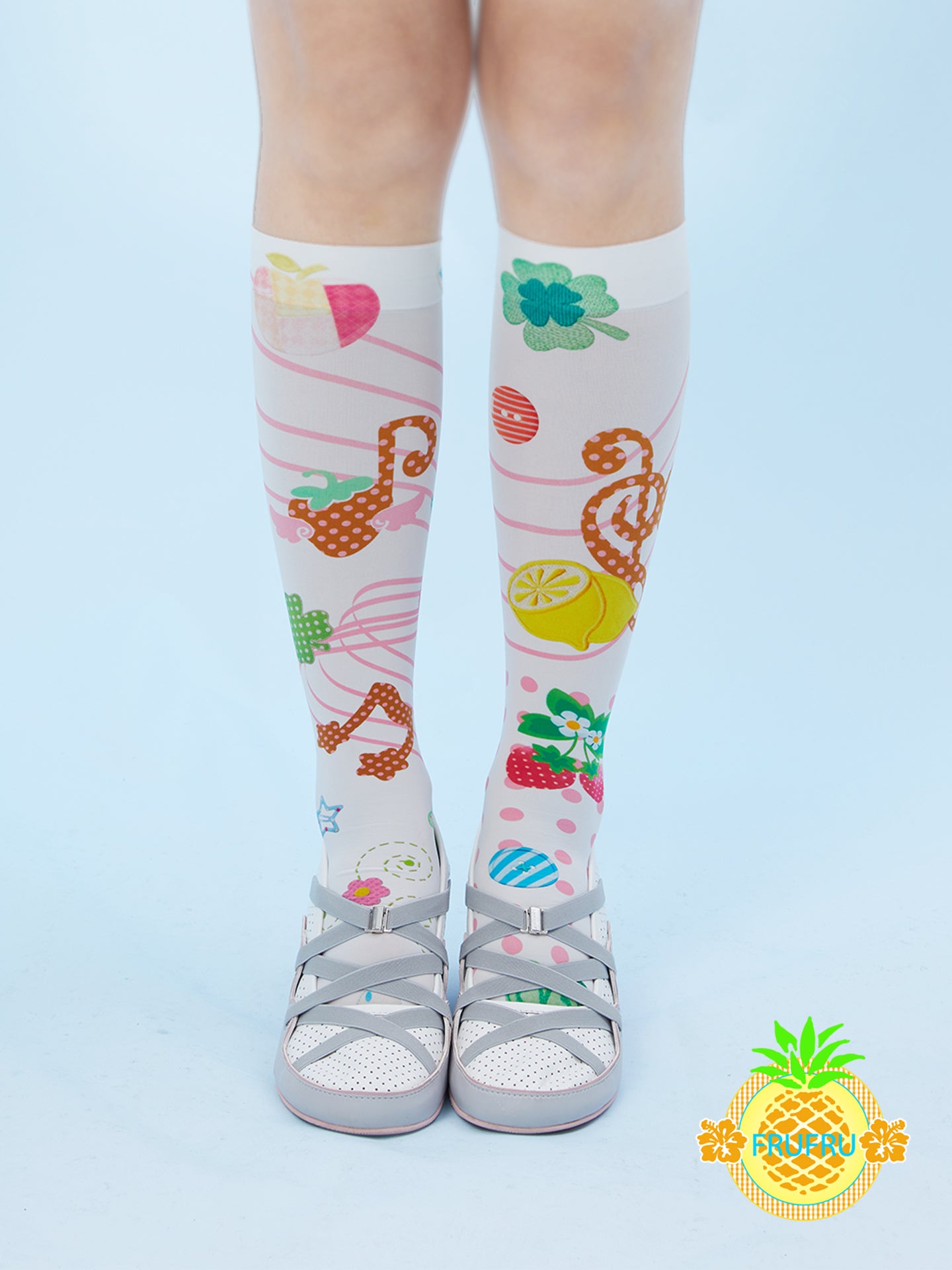 Frufru White Music Note Print Stockings | Cute Stretchy Tights by Land Decora