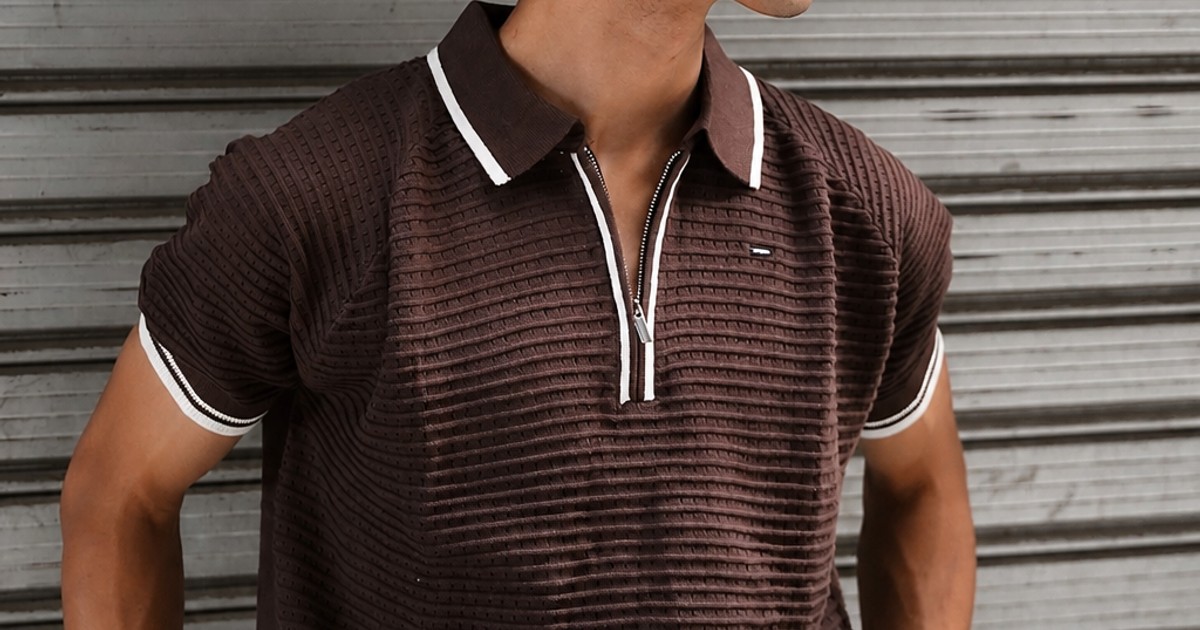 Espresso Textured Zip Polo by Attirity