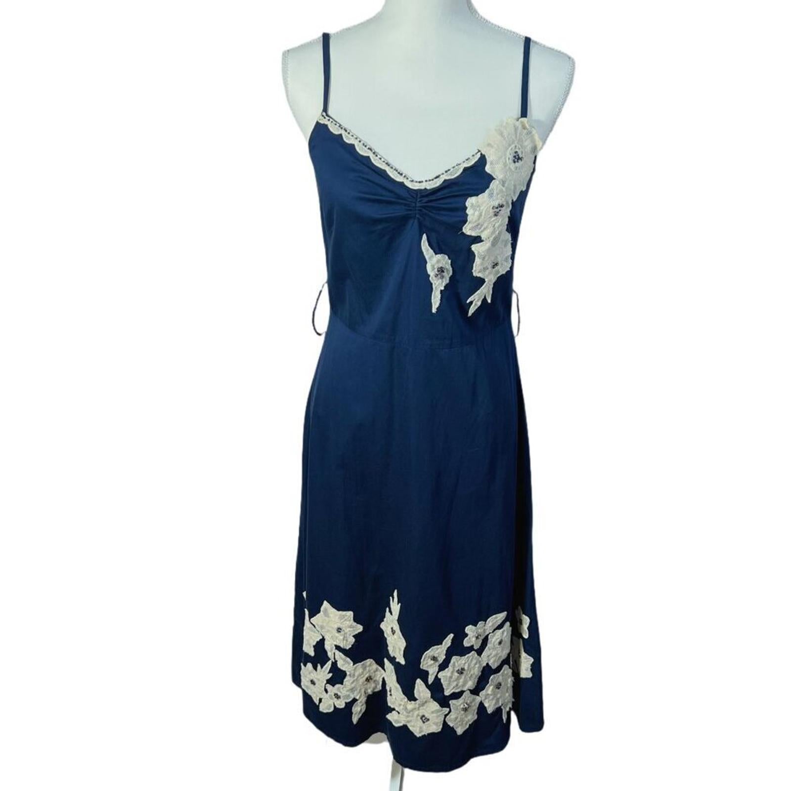 Vintage Anthropologie Odille Navy Blue Rice Paper Garden Dress Midi Dr by Hot Girl Secondhand