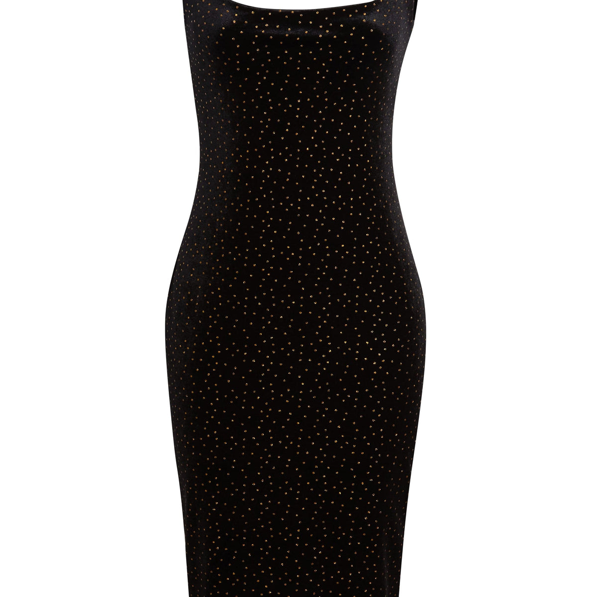 Midi Black & Gold Polka Dot Dress– Black Velvet Occasionwear By Sarvin by Sarvin