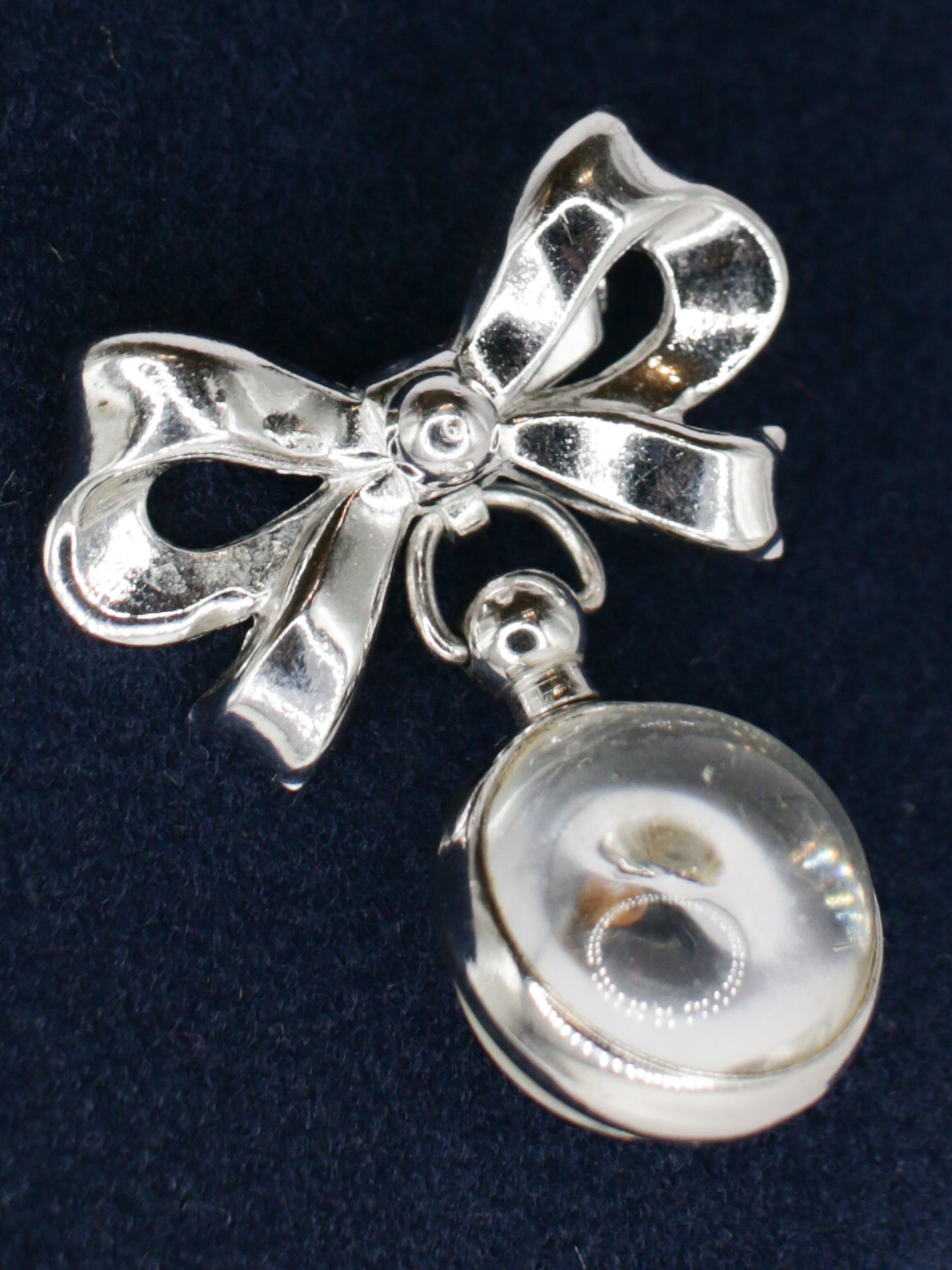 1950s Silver Tone Bow Brooch With Glass Pearl Drop by Northern Grip