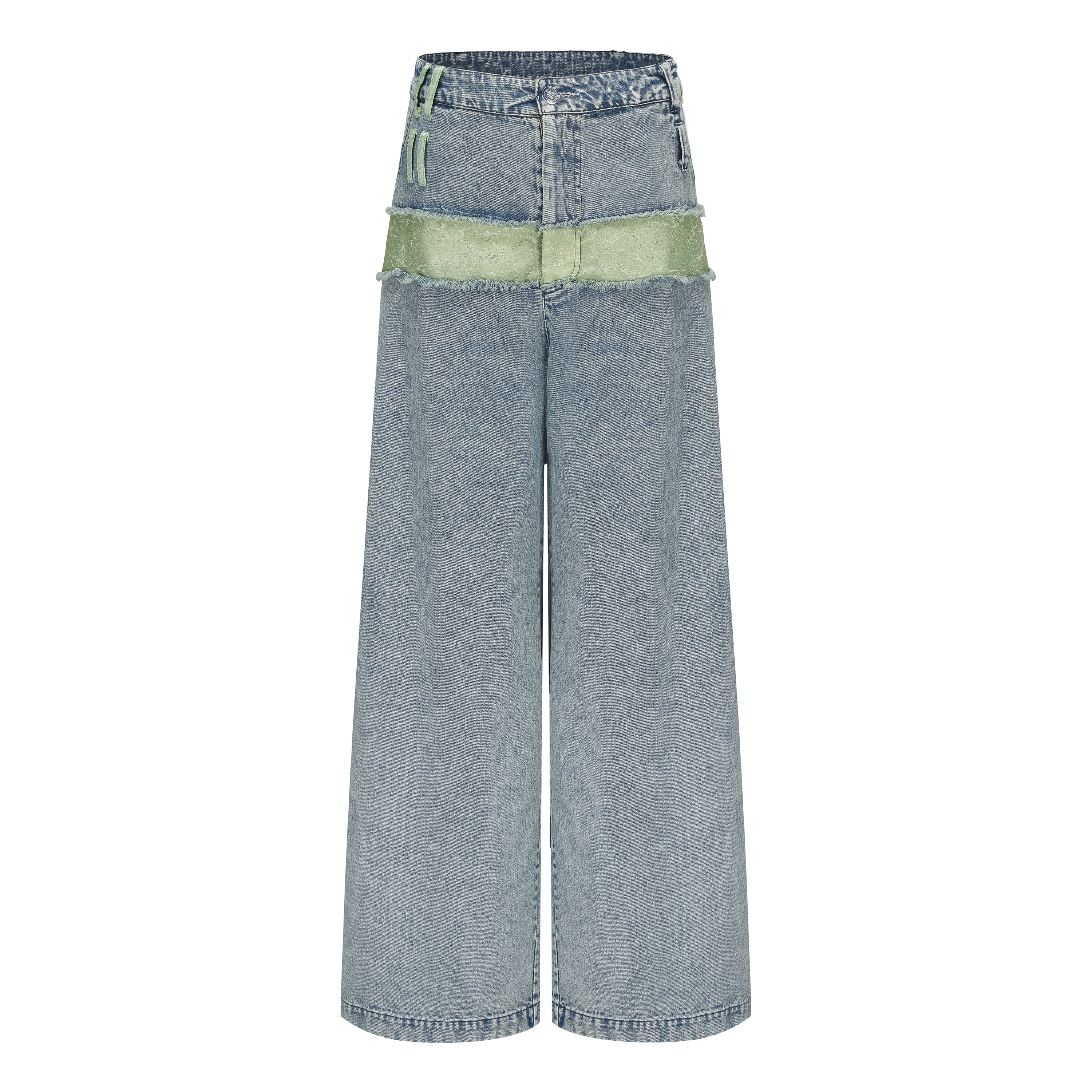 Za WideLeg Denim/Brocade Patch Pants by DAWANG