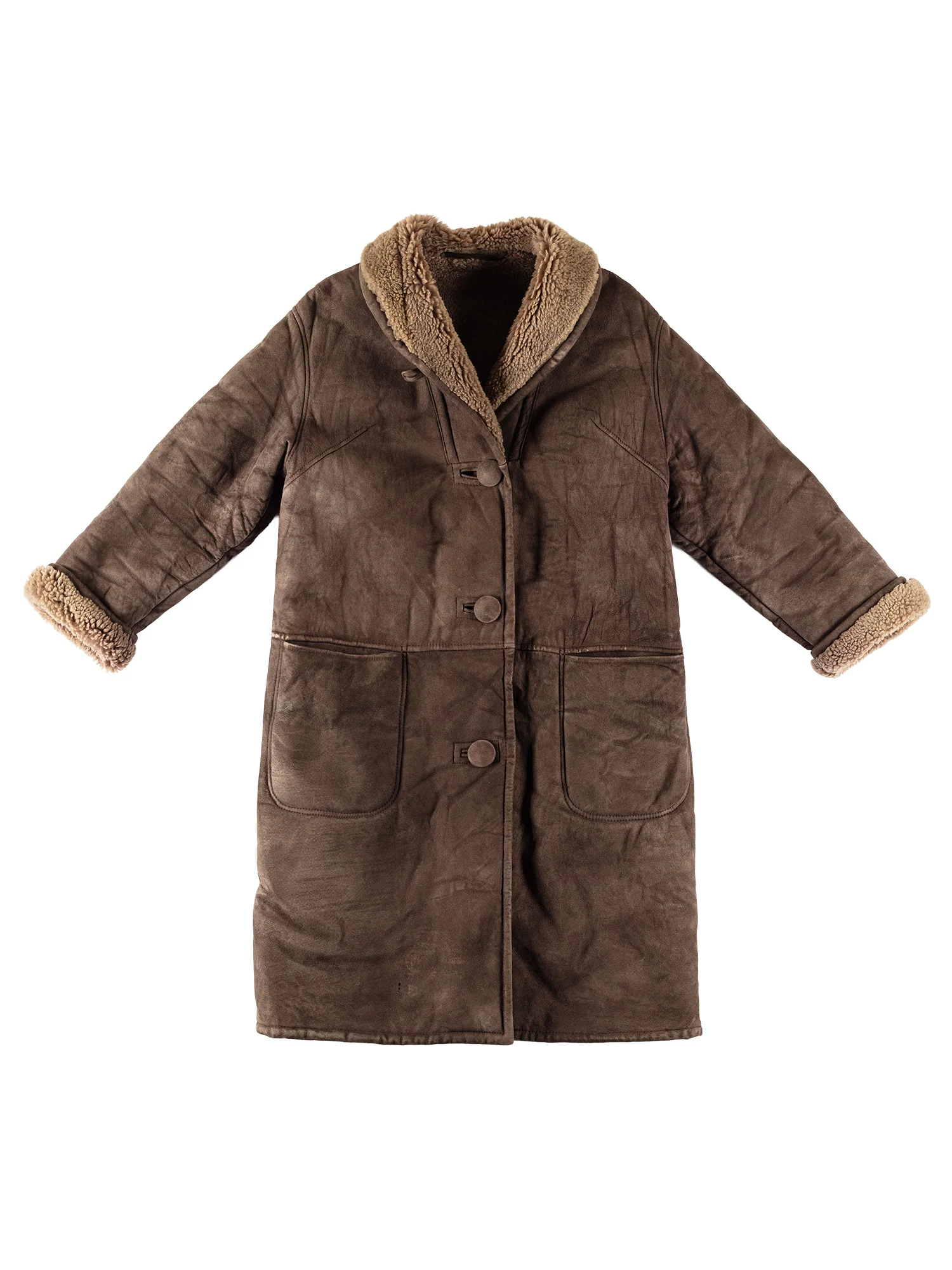Vintage 70's Women Sheepskin Coat in Taupe Brown by Northern Grip