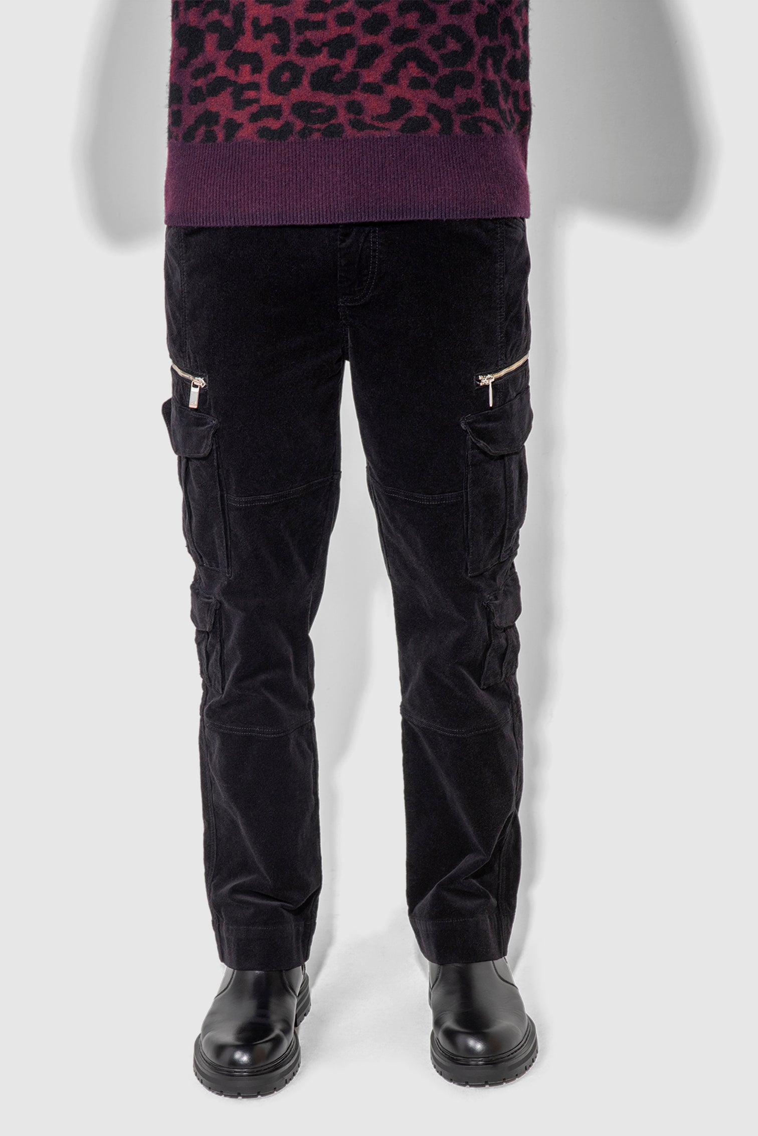 Tactical Needle Cord Noir Stretch Straight Leg Cargo Pant by MONFRERE