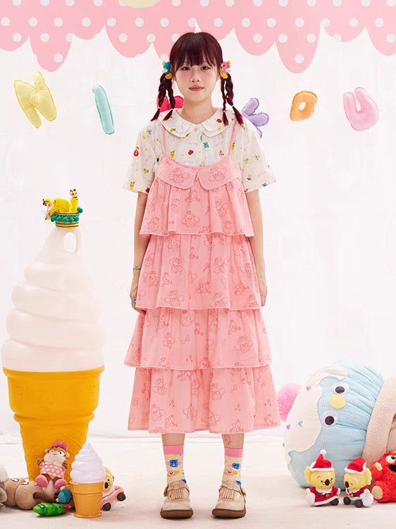 NIKKOU Pink Kawaii Adjustable Strap Jumper | Harajuku Angel Bunny Tier by Land Decora