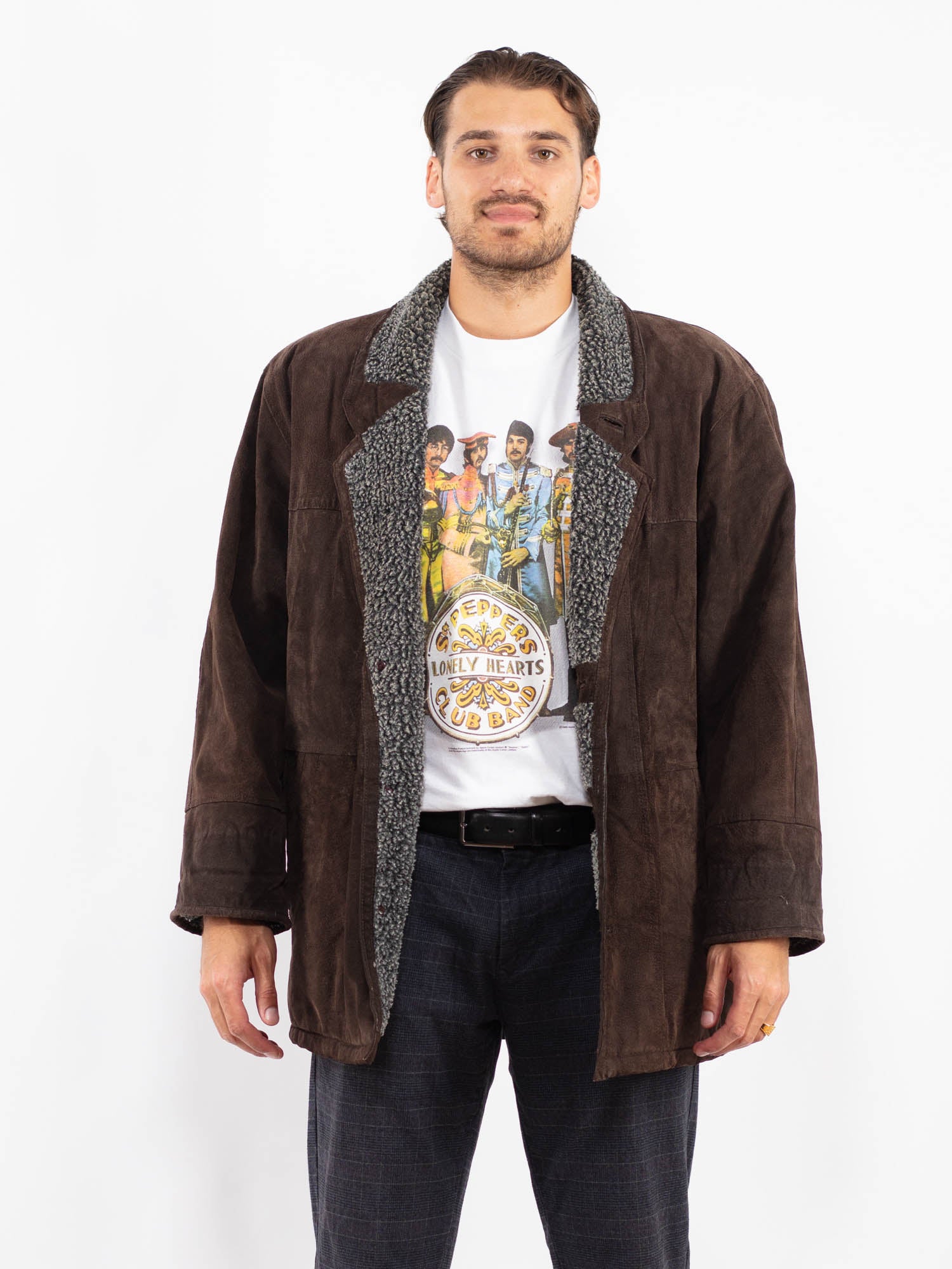 Vintage 90's Men Suede Sherpa Coat in Brown by Northern Grip