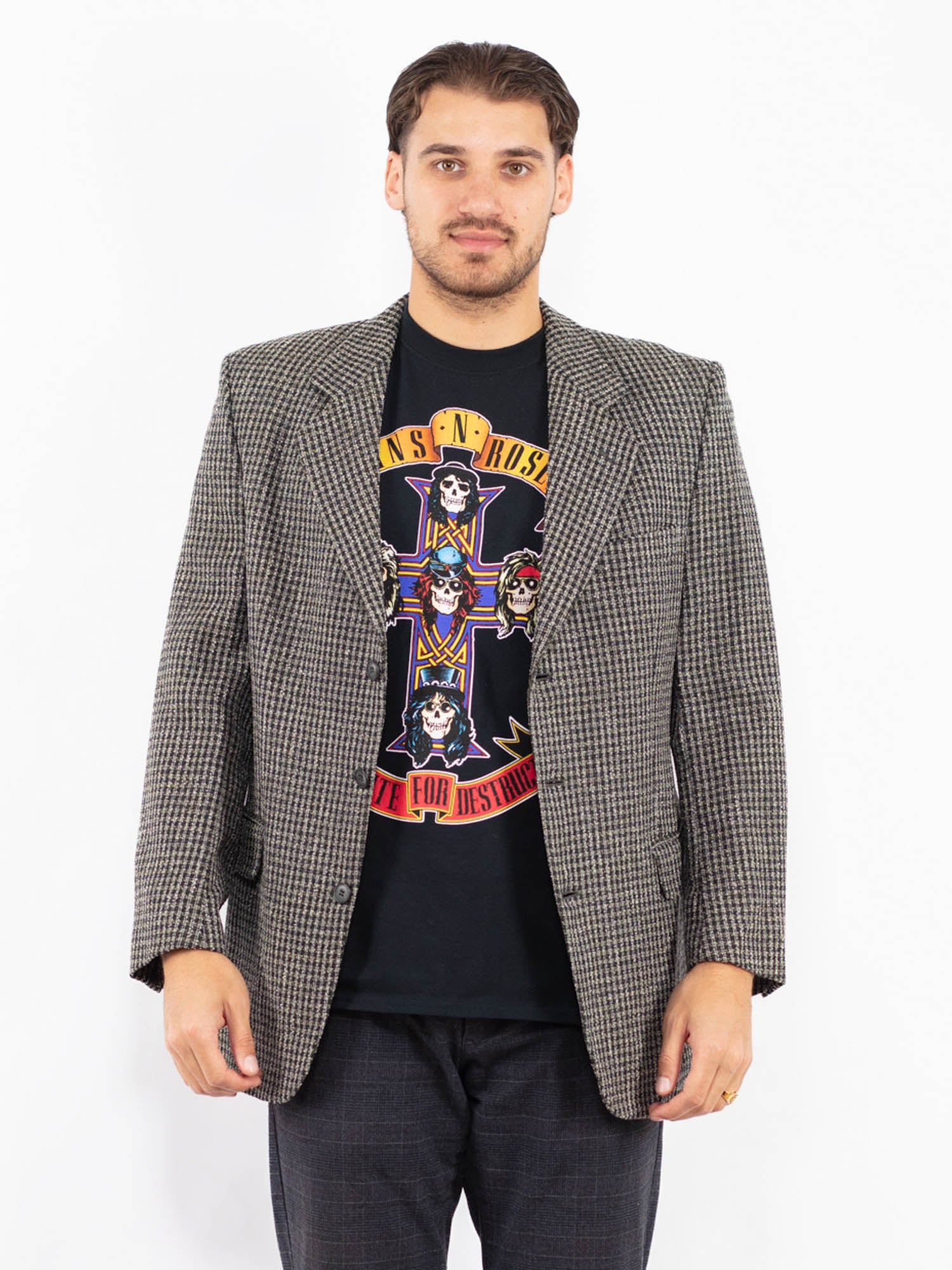 Vintage 80's Men Wool Blend Blazer Jacket in Gray by Northern Grip