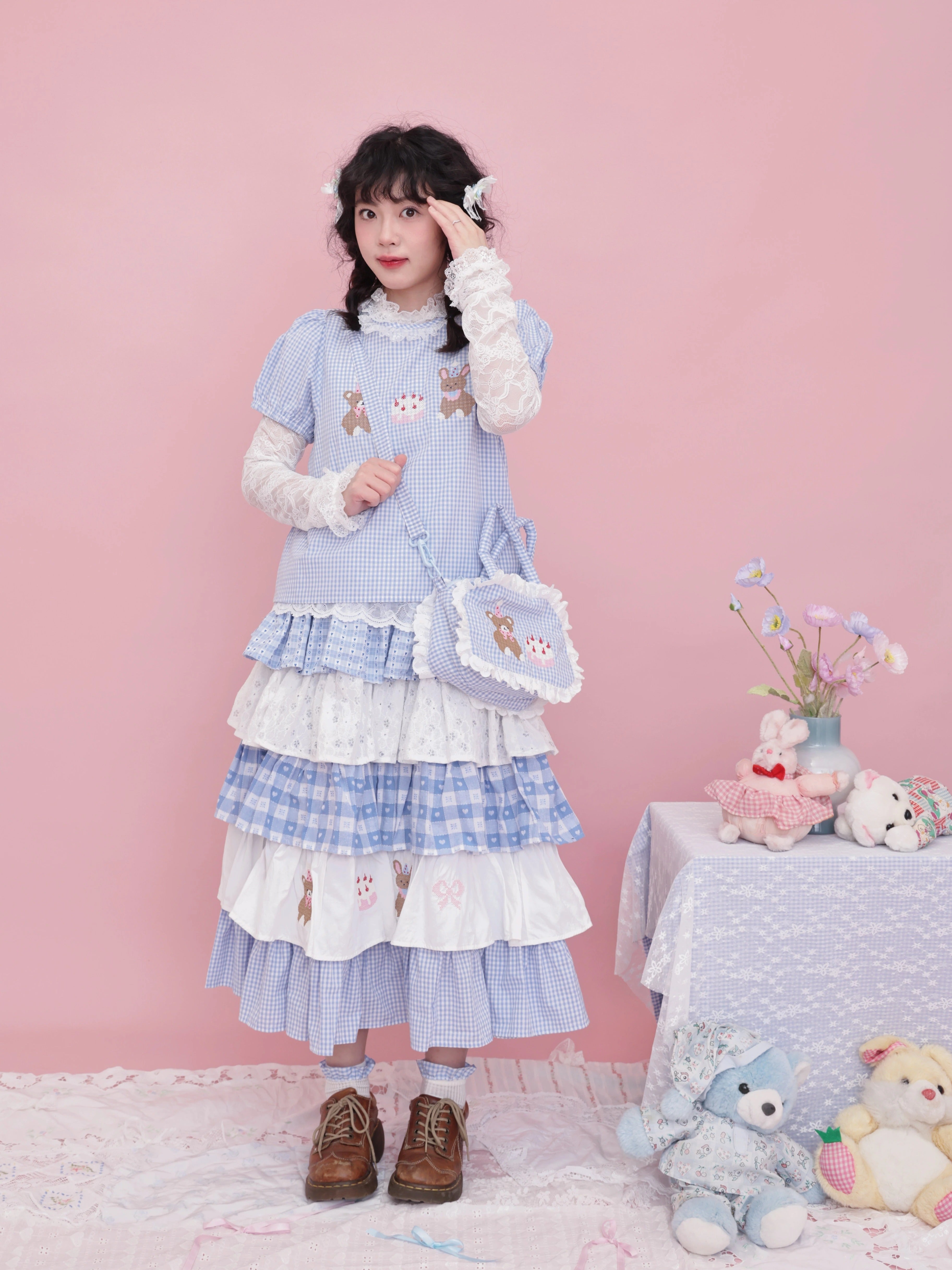 SemenCoicis Sweet Bear Embroidered Skirt | Kawaii Layered Cotton Lace by Land Decora