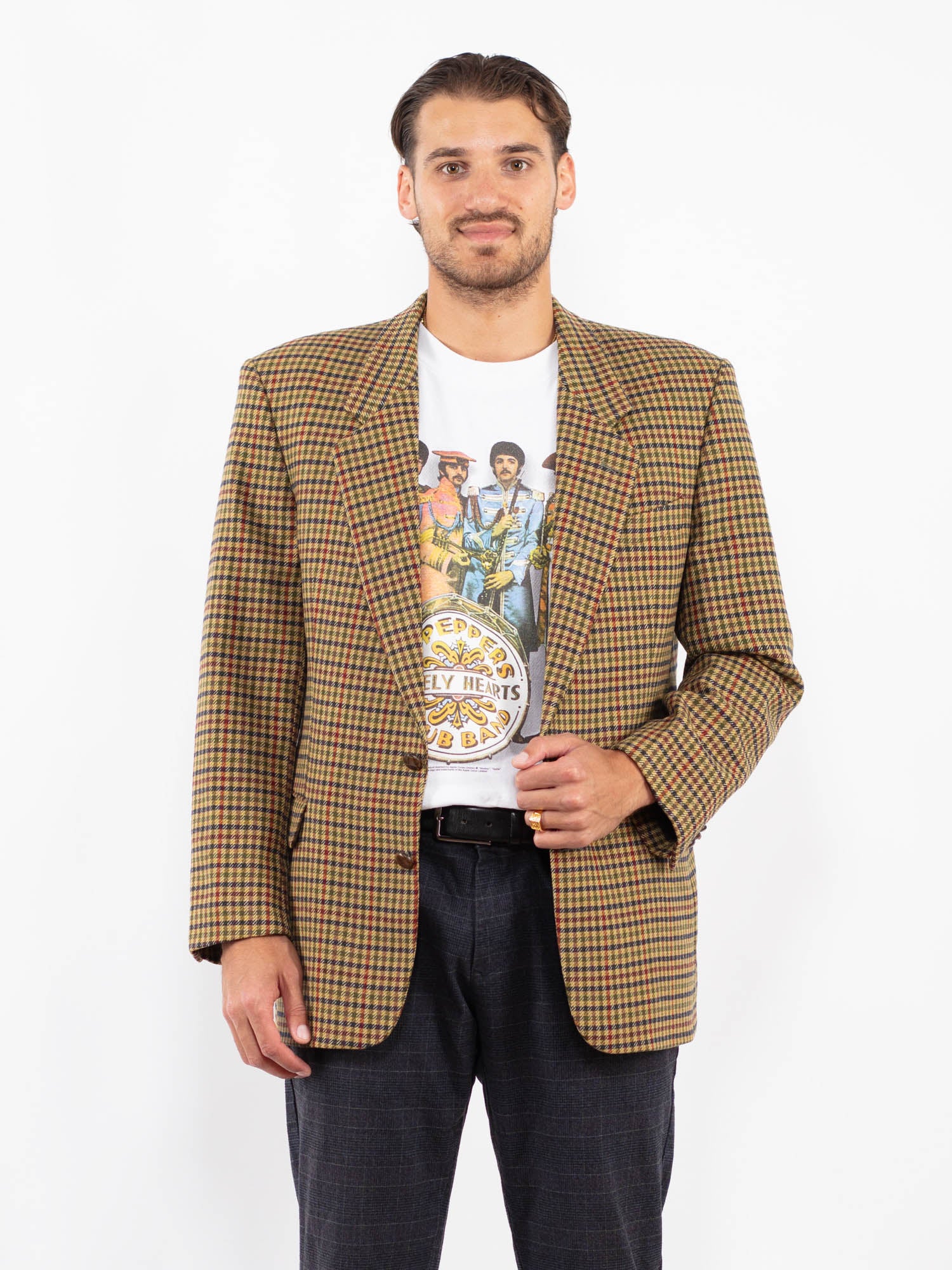 Vintage 90's Men Wool Blazer Jacket in Multi by Northern Grip
