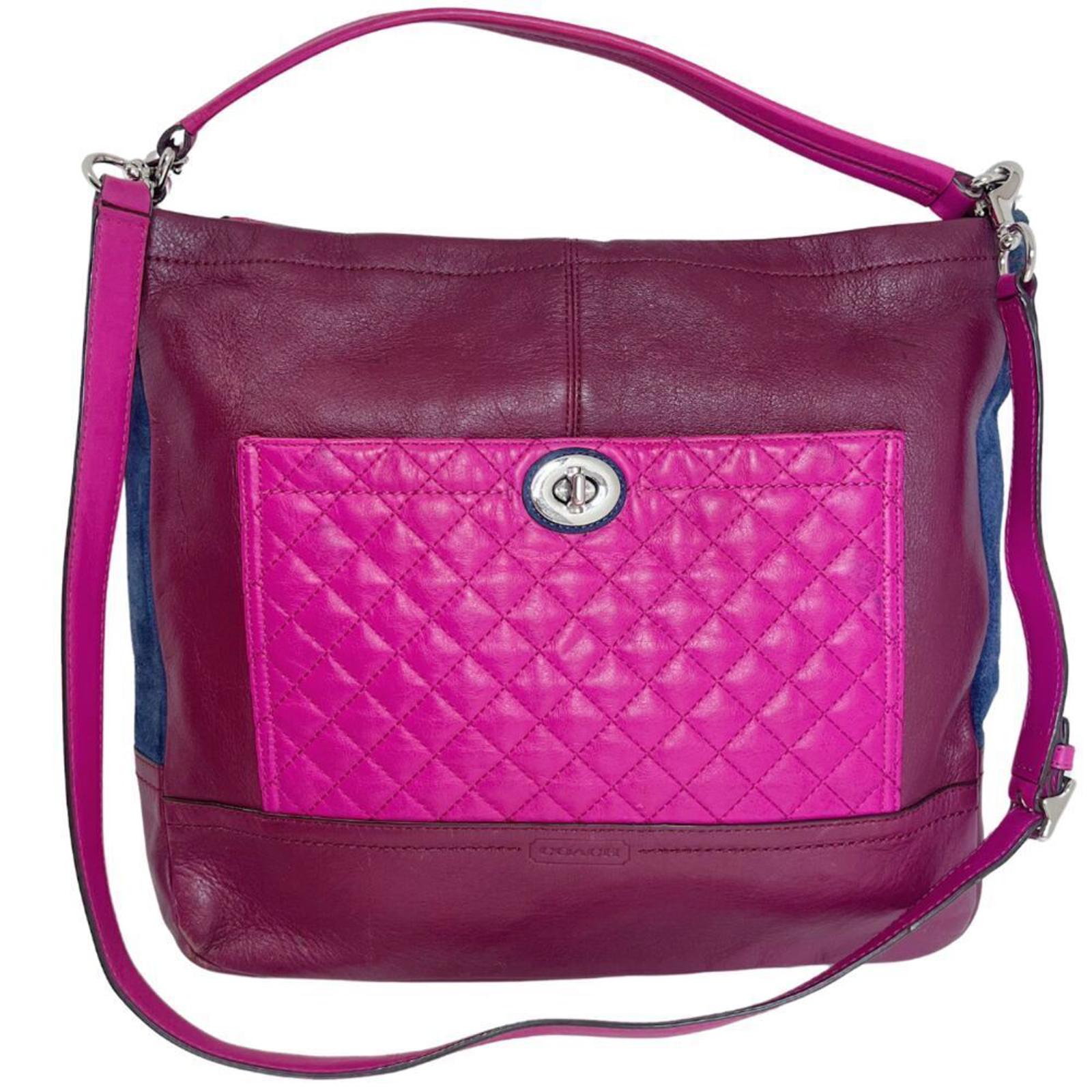 Coach Park Quilted Color Block Hobo Bag Maroon Pink Navy Blue Leather by Hot Girl Secondhand