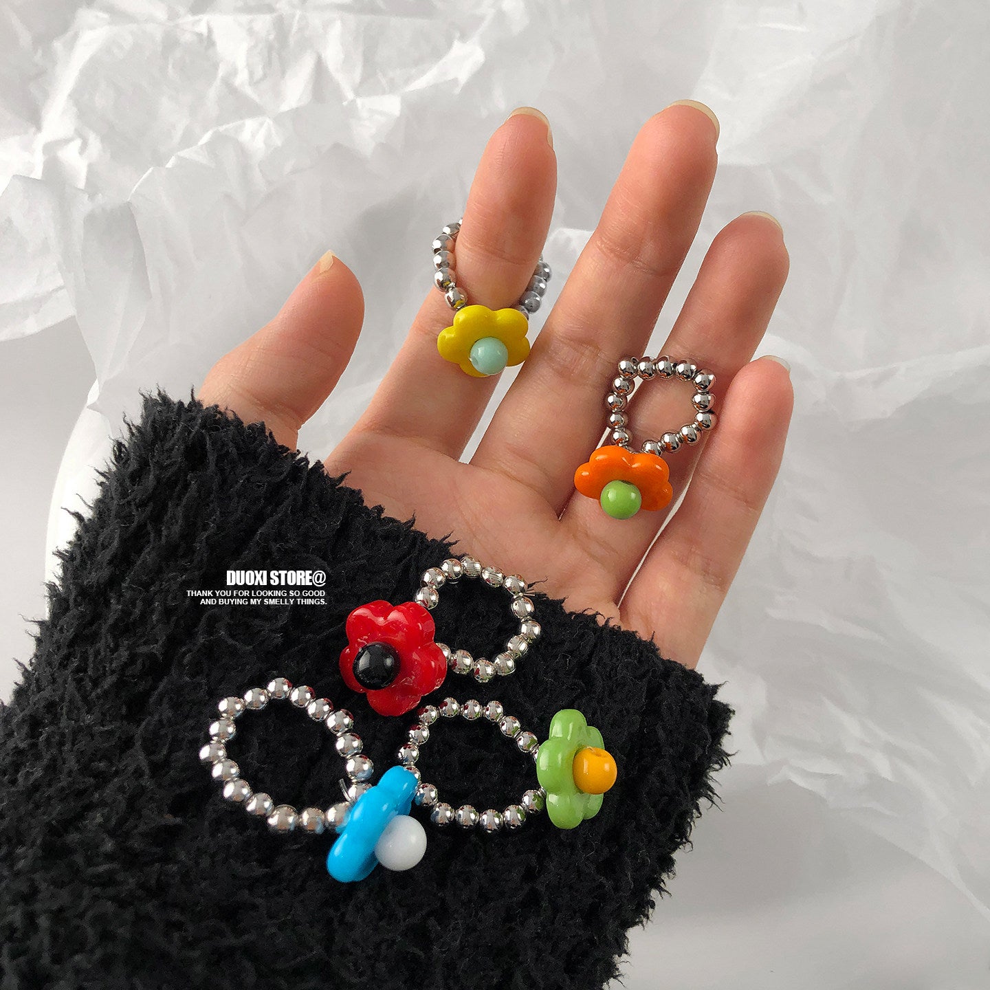 Korean Flower Bead Ring - DuoXi by Land Decora