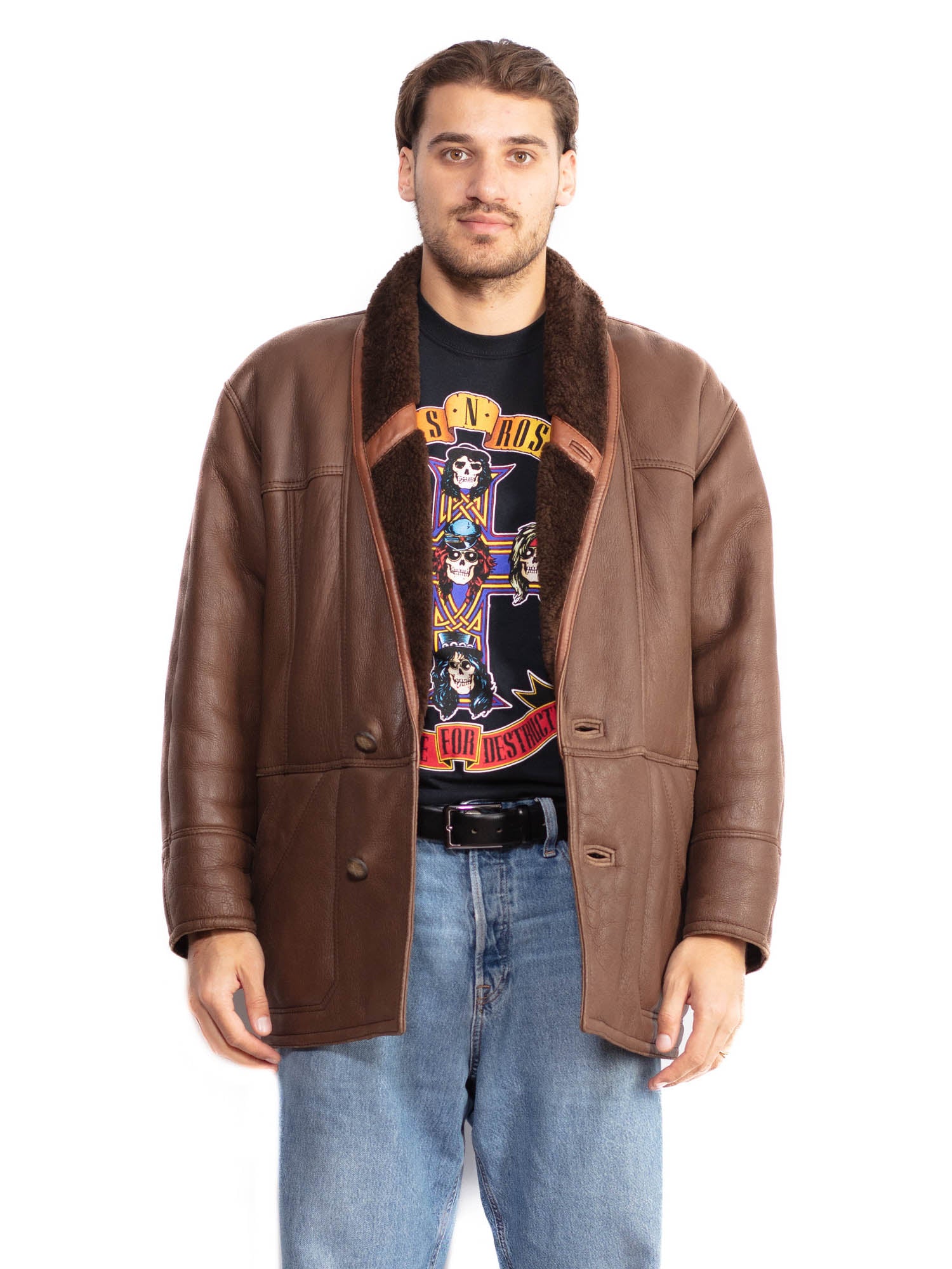 Vintage 80's Men Sheepskin Coat in Brown by Northern Grip