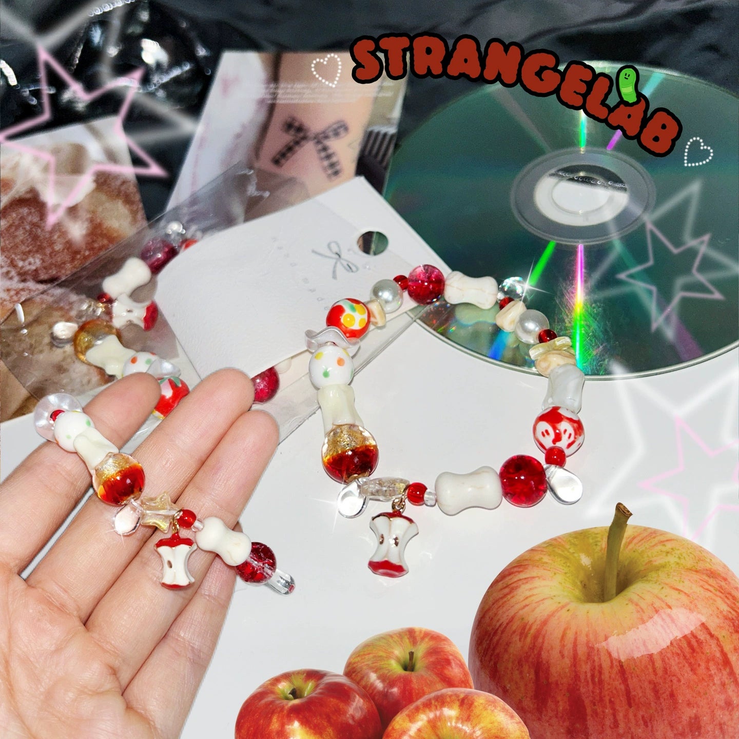 Y2K Bracelet Apple Handmade Beads Harajuku Cute - Strangelab by Land Decora