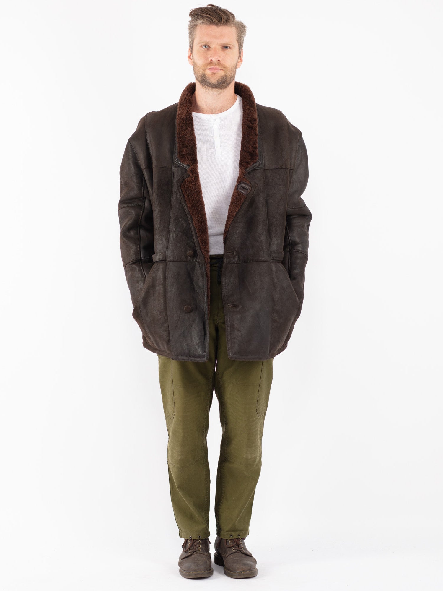 Vintage 70's Men Sheepskin Coat in Brown by Northern Grip
