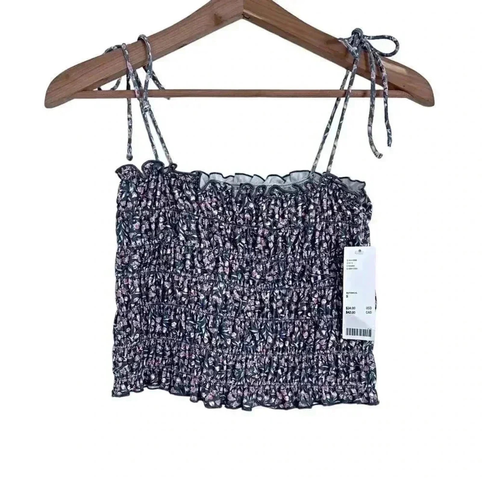 NWT Urban Outfitters Grey Floral Smocked Tube Top Bows Coquette Size S by Hot Girl Secondhand