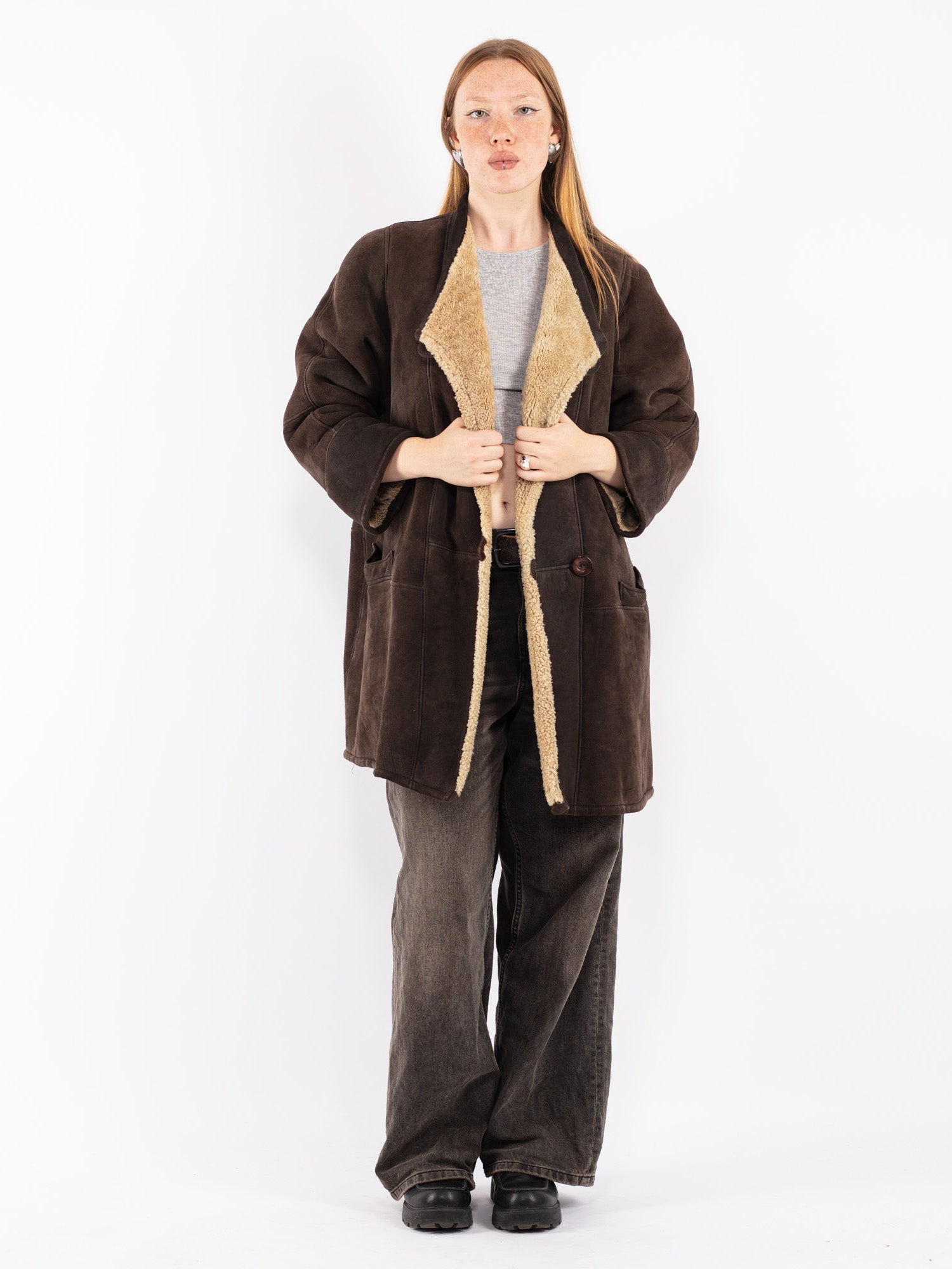 Vintage 80's Women Sheepskin Coat in Brown by Northern Grip