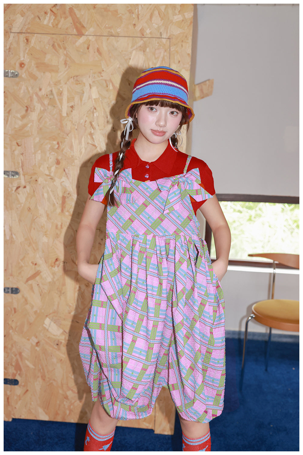 Kawaii Pink Plaid Bow Strap Dress Vintage Style - Tntntutu by Land Decora