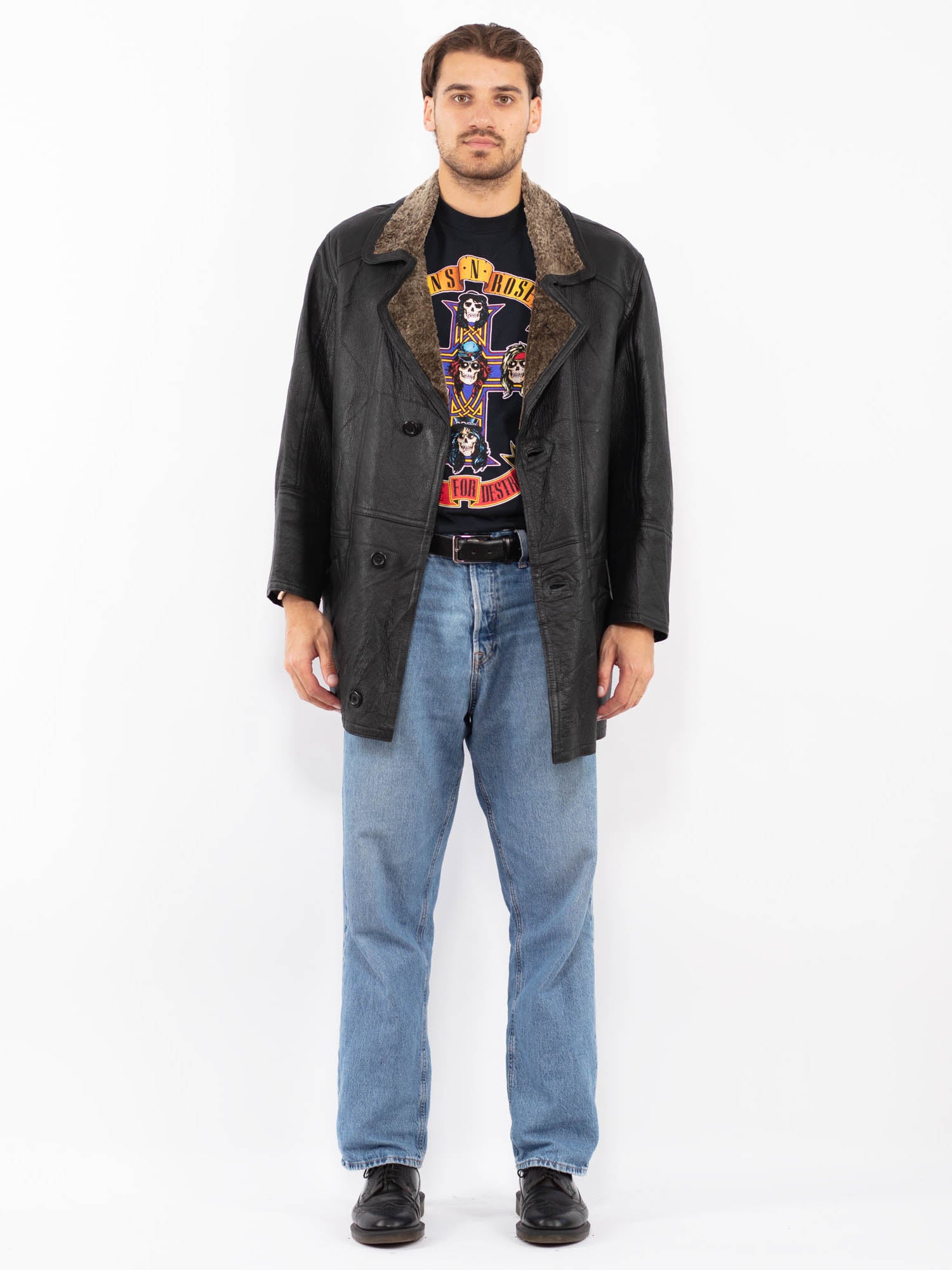 Vintage 90's Men Sheepskin Coat in Black by Northern Grip