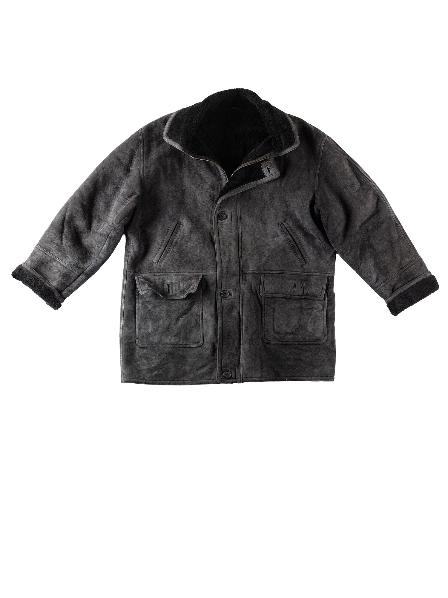 Vintage 90's Men Sheepskin Coat in Black by Northern Grip