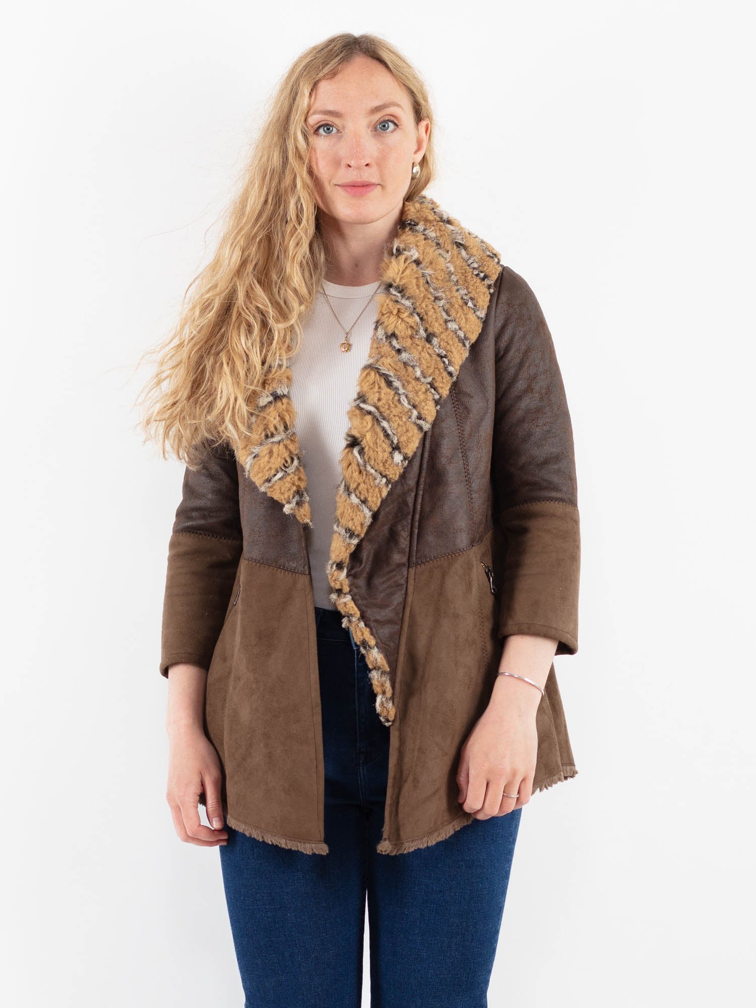 Vintage 00's Women Faux Sheepskin Jacket in Brown by Northern Grip