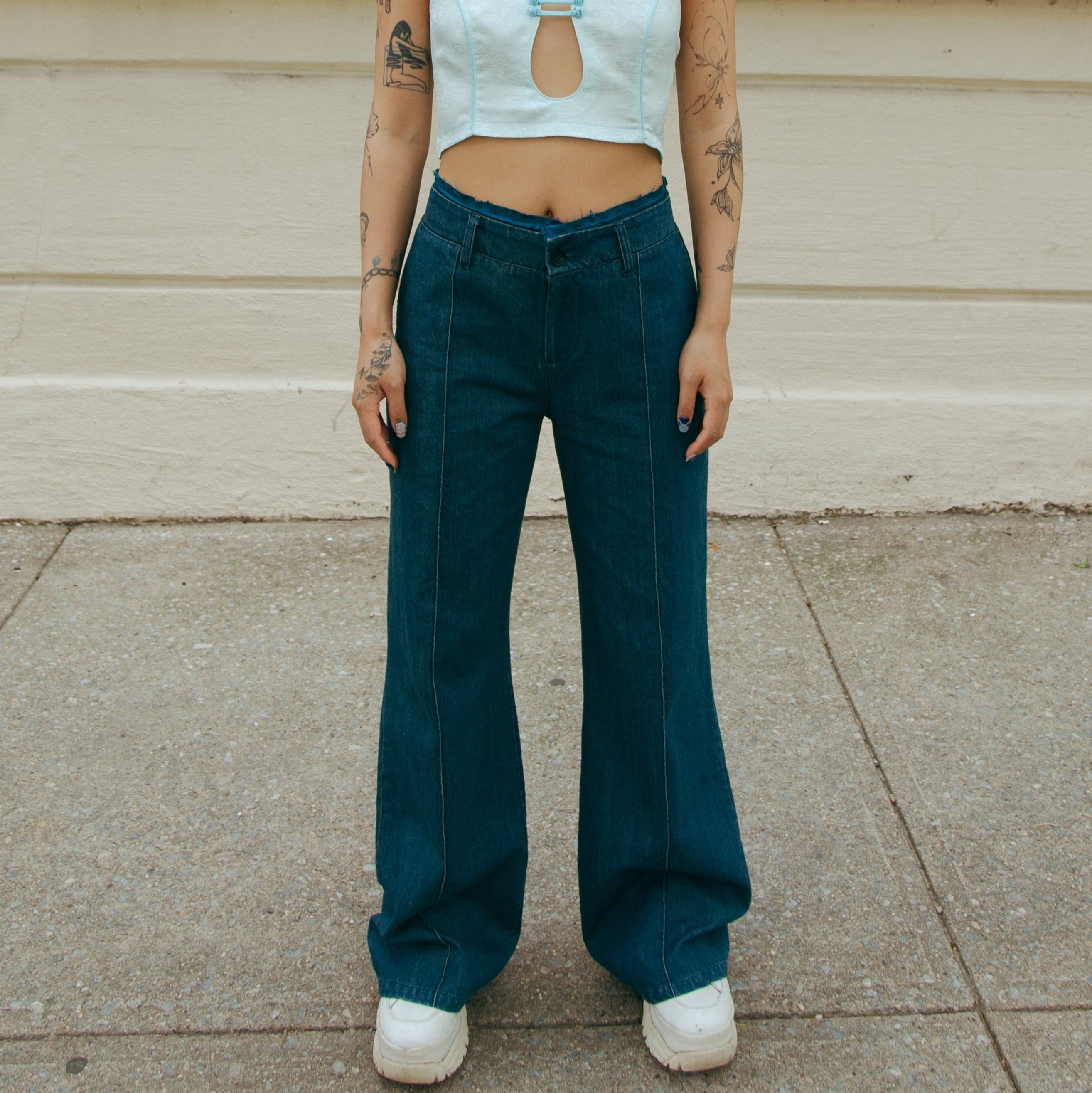 Laba Patch Denim Flared Jeans by DAWANG