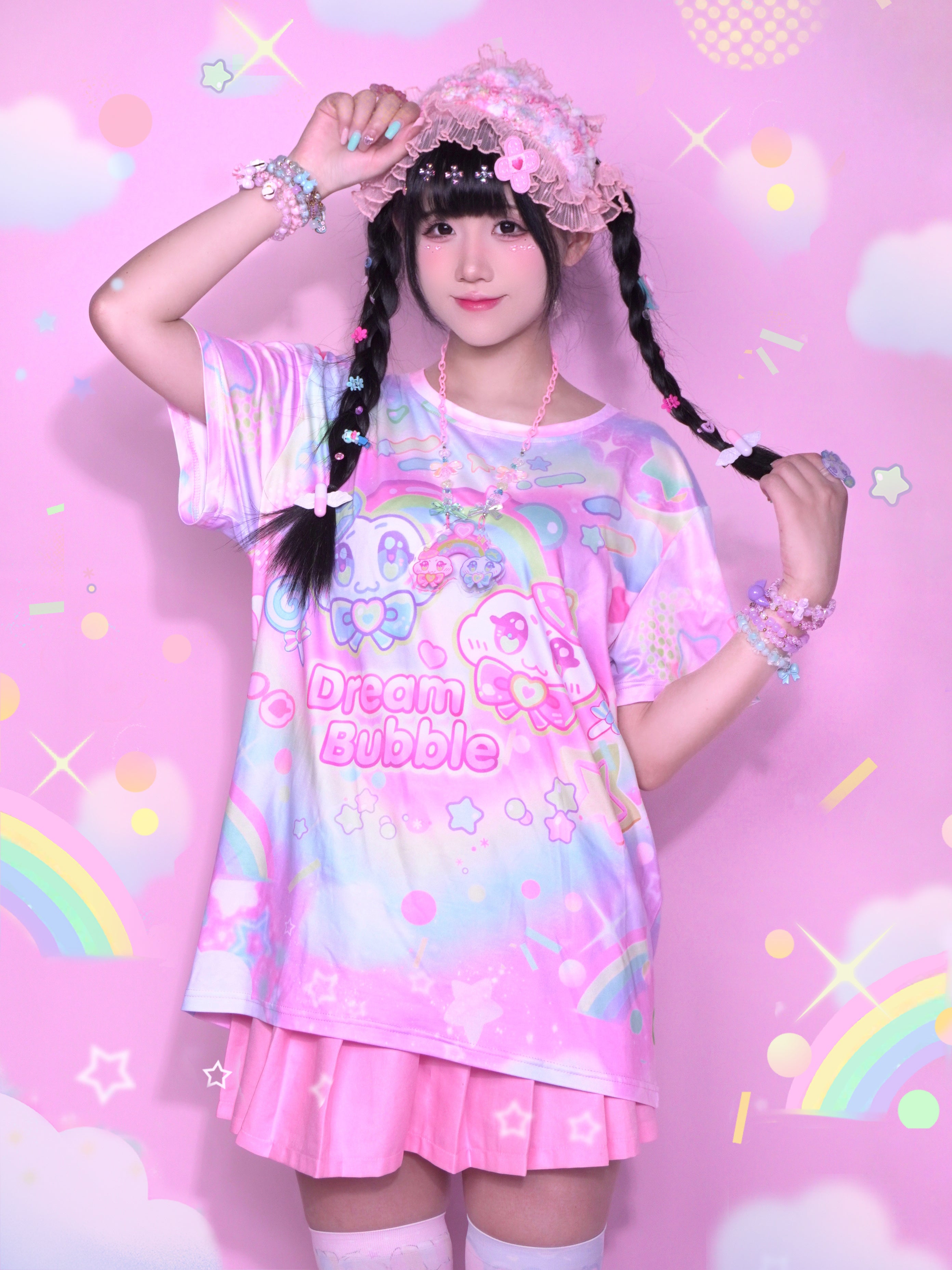 Dream Bubble Fairycore Decora Pastel Print Modal T-Shirt by Land Decora
