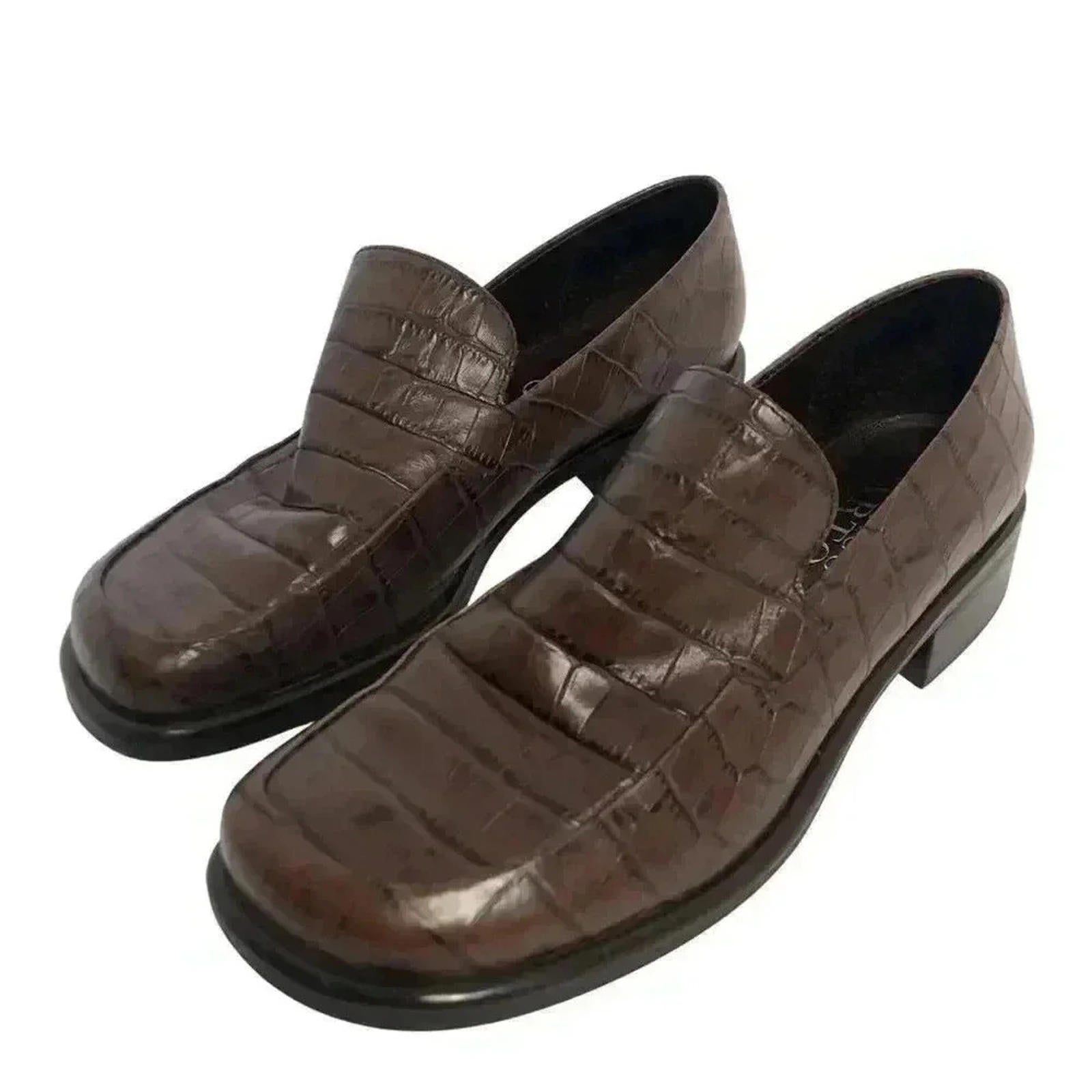 Vintage Franco Sarto Brown Crocodile Print Leather Men's Loafers by Hot Girl Secondhand