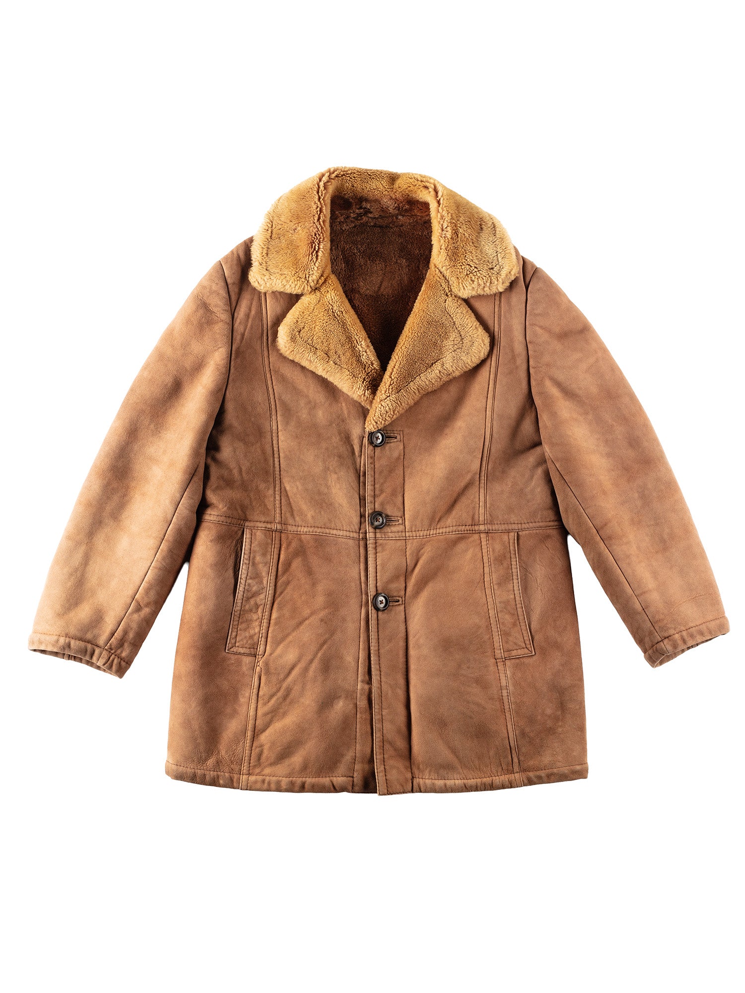 Vintage 80's Men Sheepskin Coat in Brown by Northern Grip