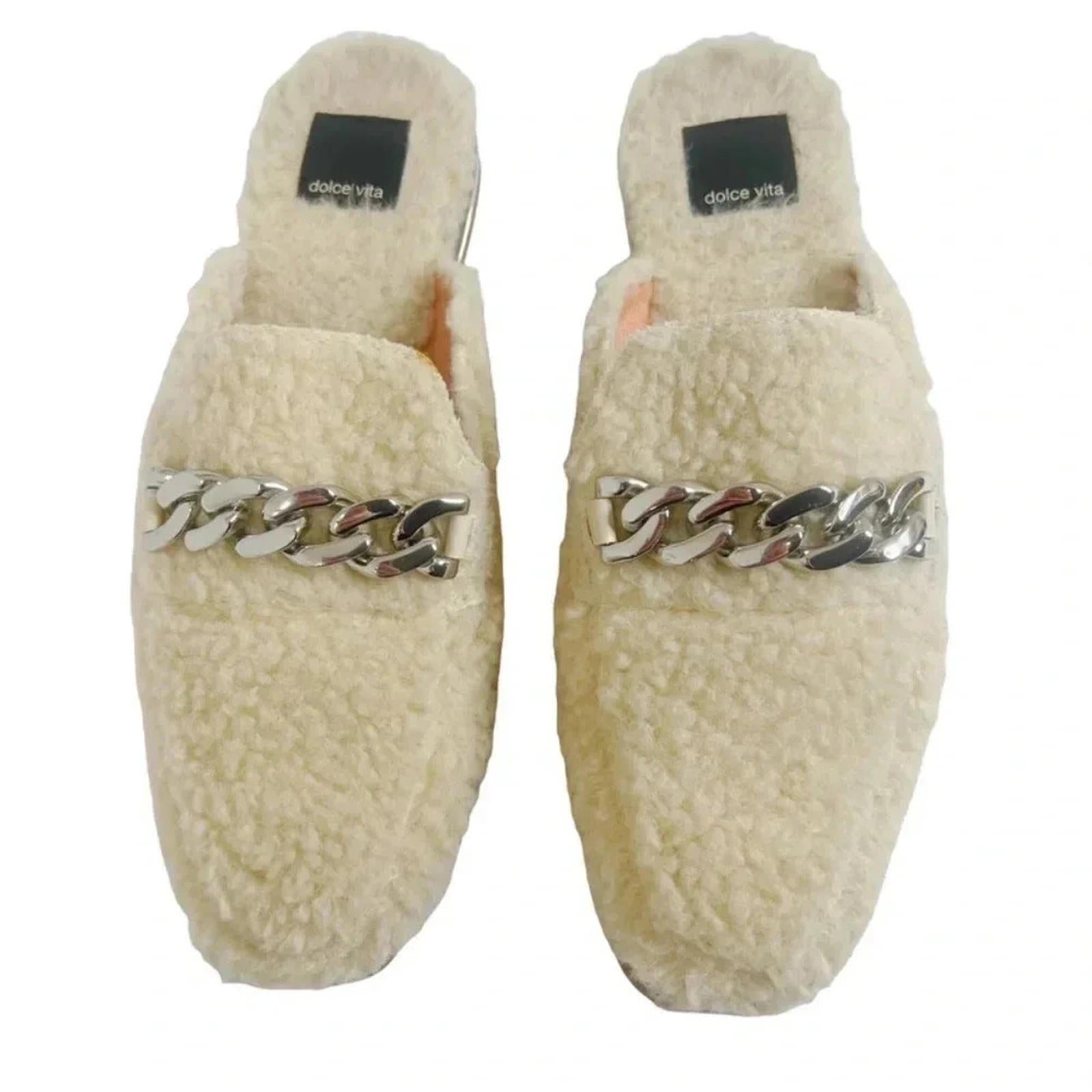 Dolce Vita Pela Cream Sherpa Mule Flat Silver Chain Women's Size 8 by Hot Girl Secondhand