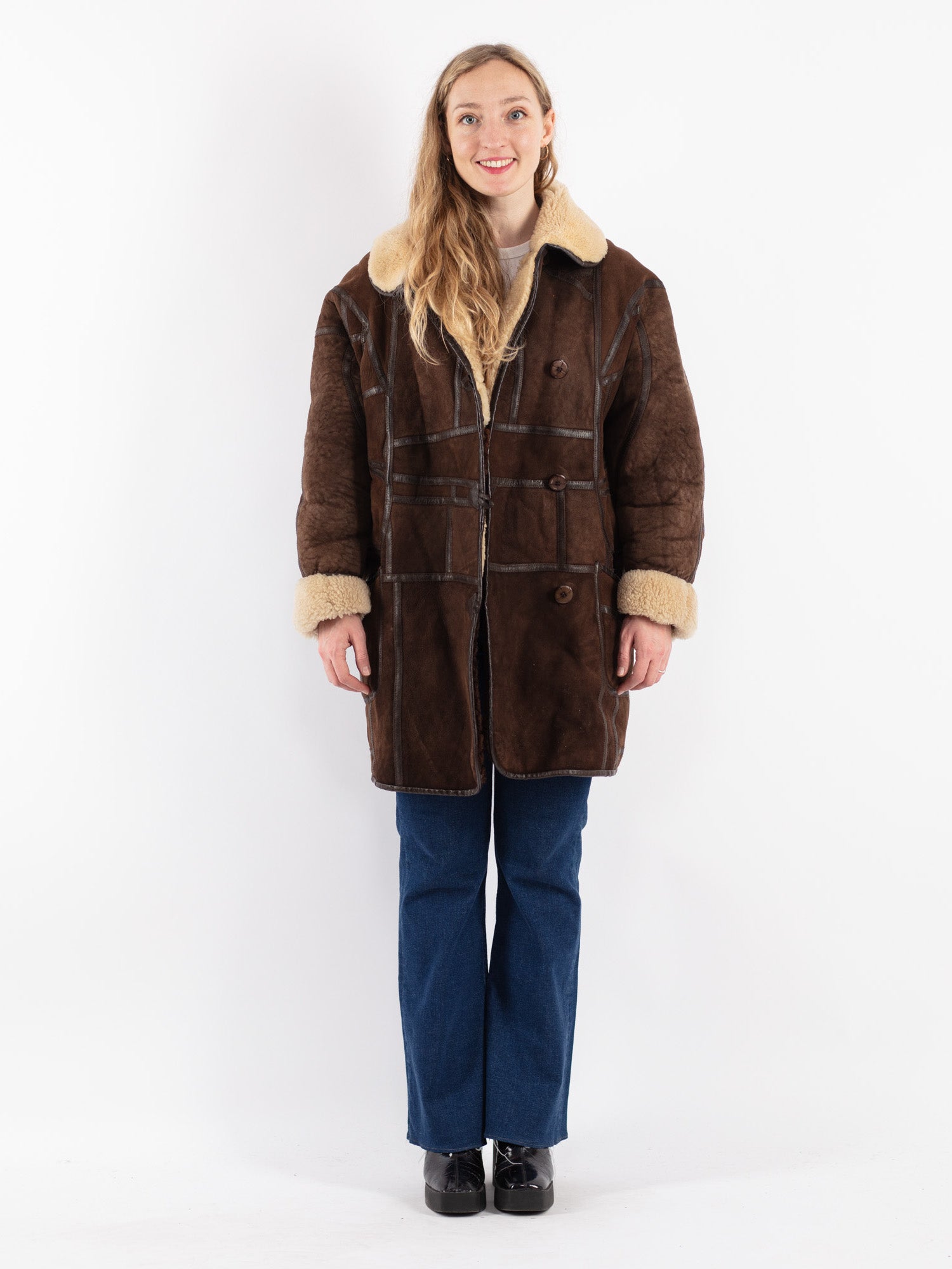 Vintage 80's Women Sheepskin Shearling Coat in Brown by Northern Grip
