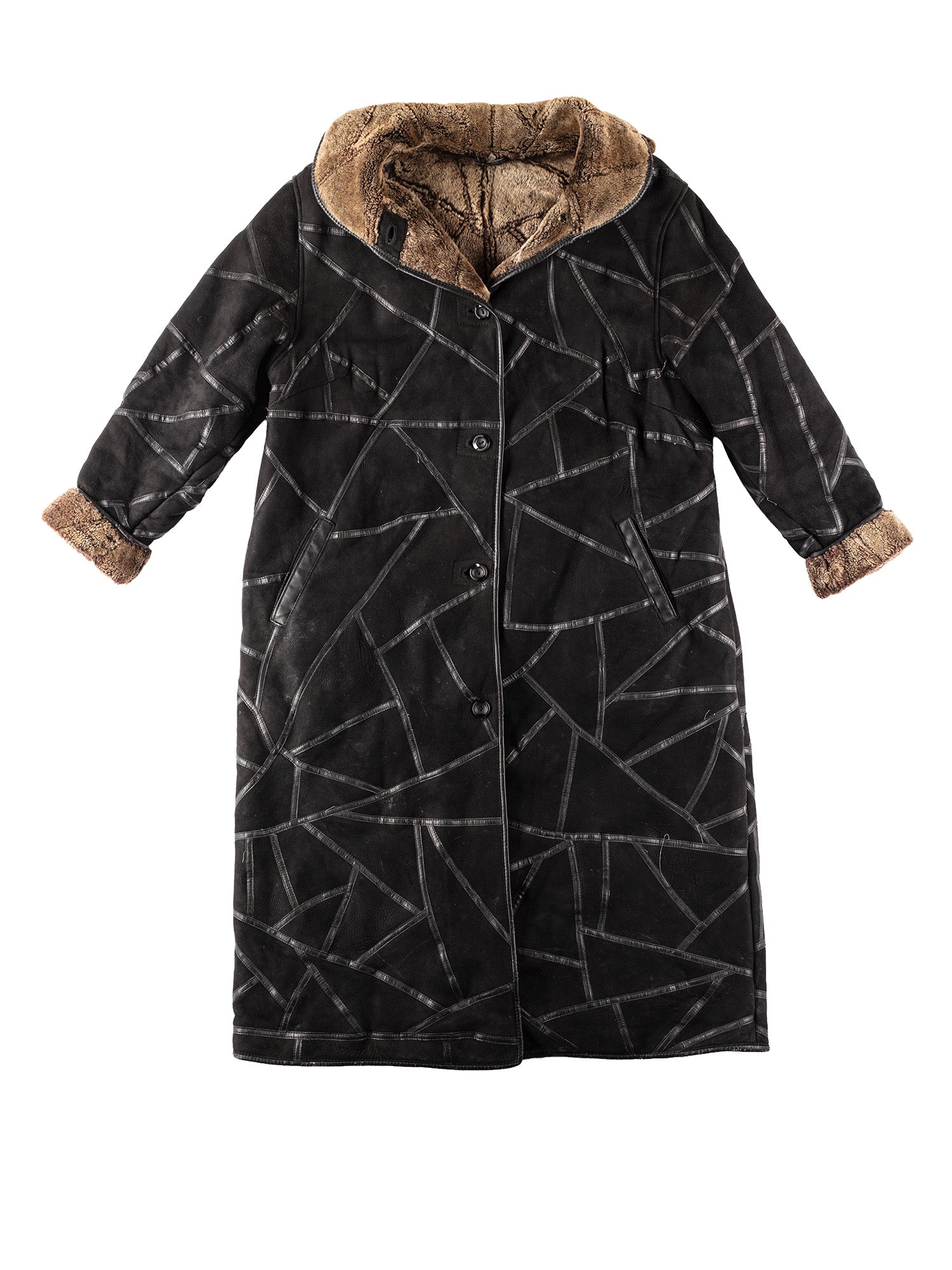 Vintage 90's Women Sheepskin Maxi Coat in Black by Northern Grip
