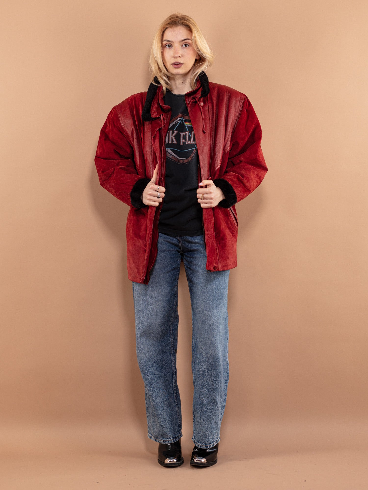 Vintage 80's Women Leather Parka Coat in Red by Northern Grip