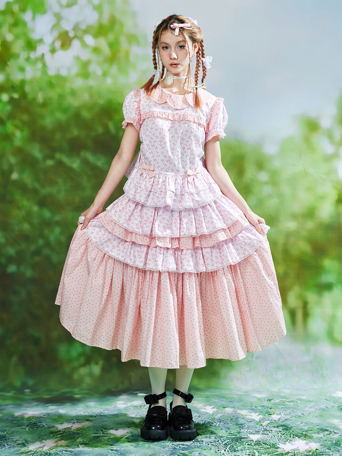 SOS MEME CLUB Kawaii Pink Long Skirt – Sweet Showa Retro Style by Land Decora