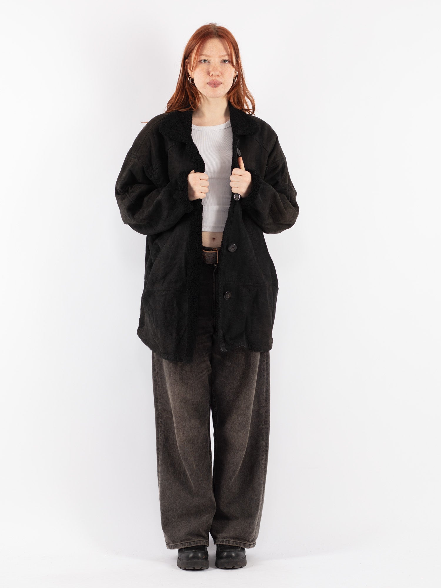 Vintage 90's Women Sheepskin Coat in Black by Northern Grip