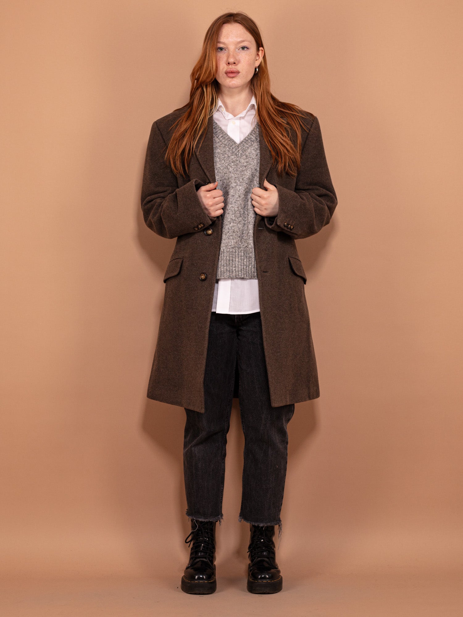 Vintage 90's Women  Cashmere and Wool Blend Coat in Brown by Northern Grip