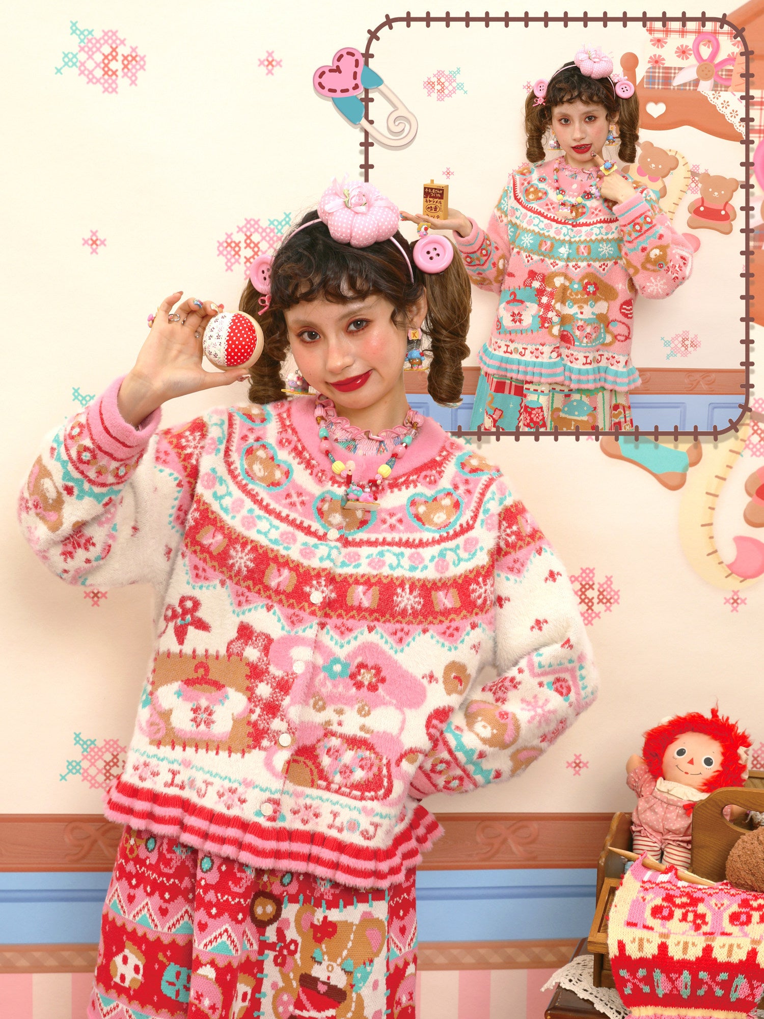 Decora Fair Isle Knit Cardigan - Lutra Jump by Land Decora