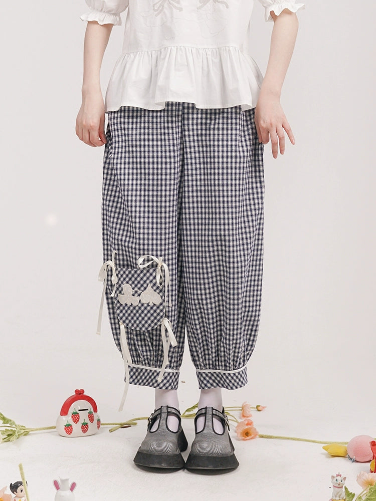 Harajuku Pants Original Summer Detachable Tie-Up Checkered Cropped Pants - HELPHELPHarajuku Pants Original Summer Detachable Tie-Up Checkered Cropped Pants - HELPHELP by Land Decora