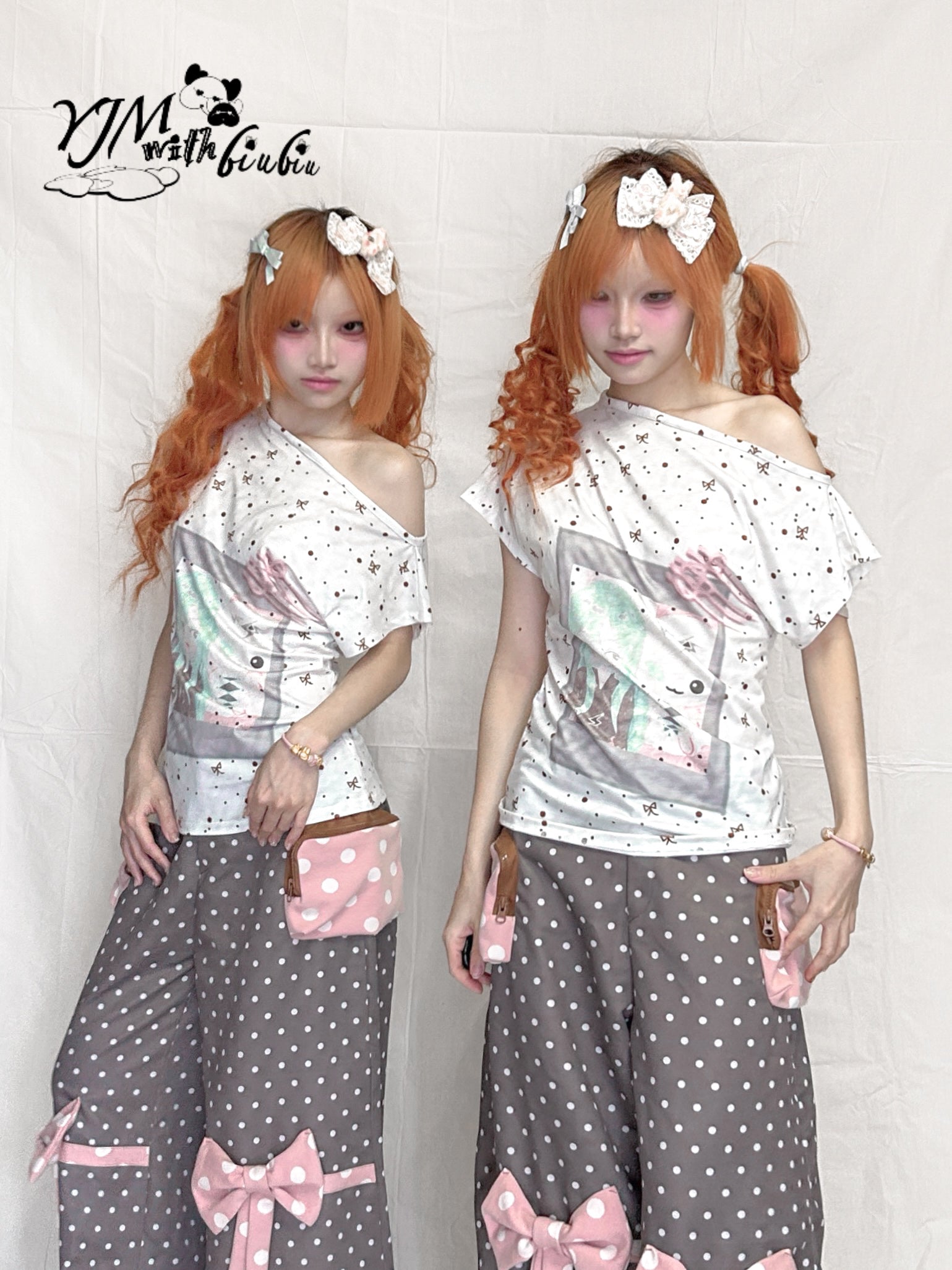 Mint White Polka Dot Fitted Short Sleeve Top - YJM with biubiu by Land Decora