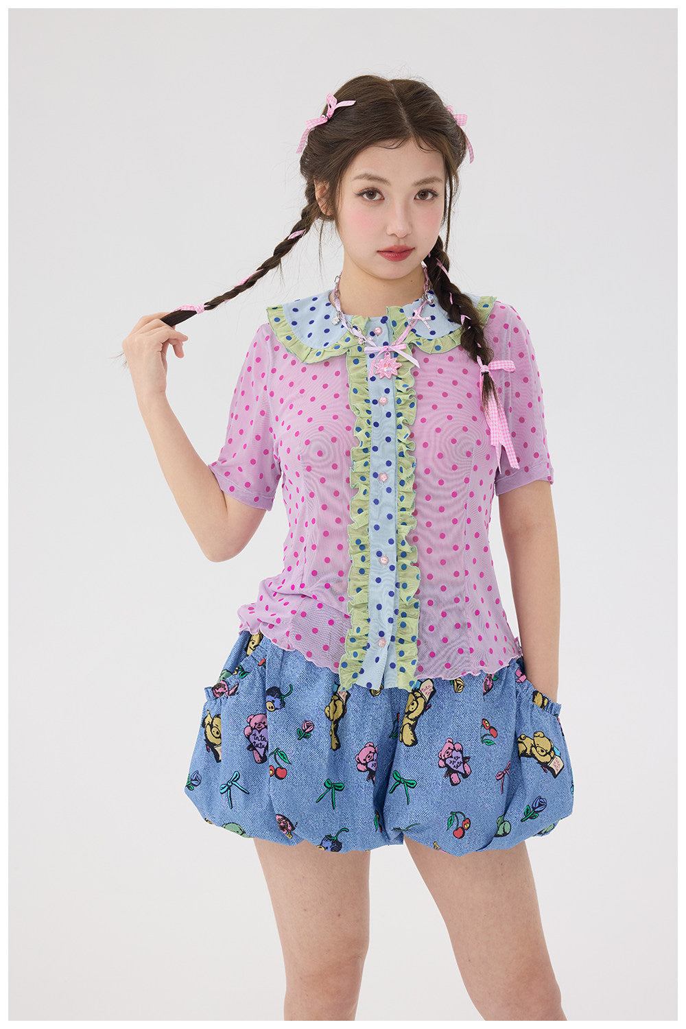 Kawaii Flocked Dot Blouse - tntntutu by Land Decora
