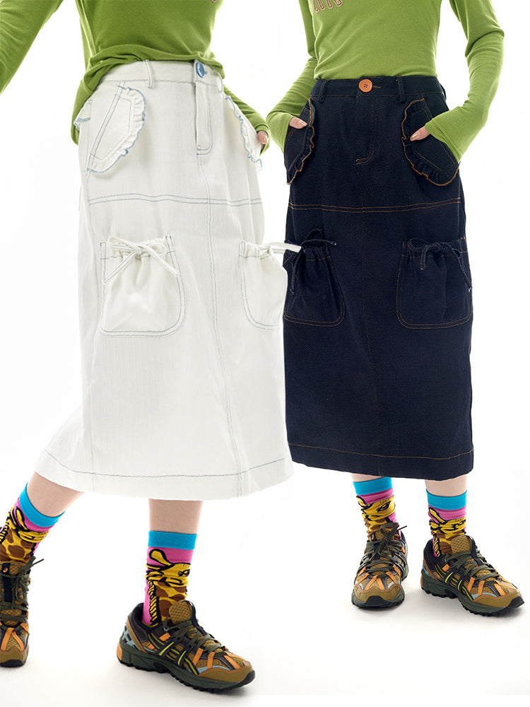 Harajuku Denim Skirt Leisure Multi-Pocket Skirt All-Match Skirt tntntutu by Land Decora