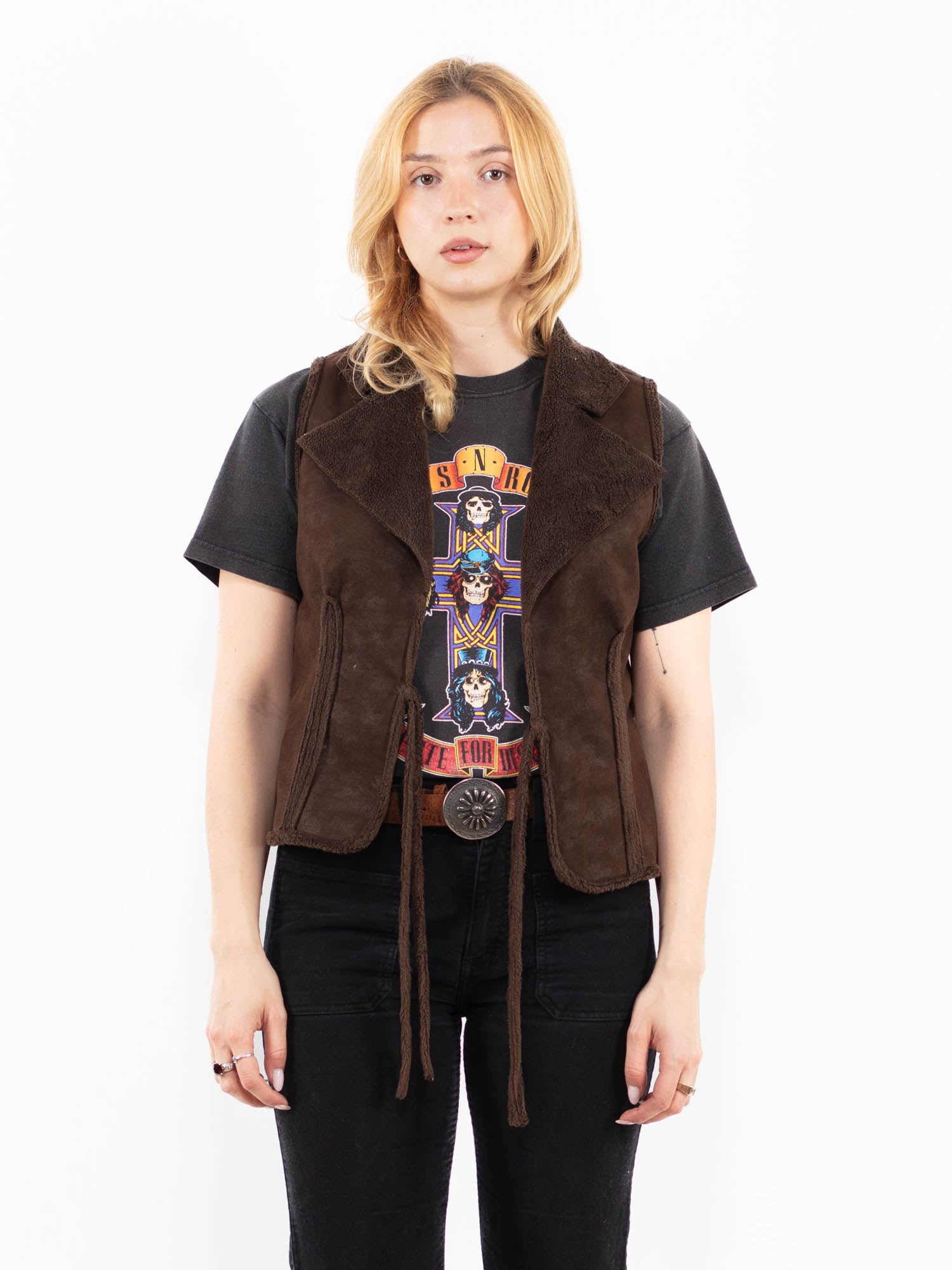 Vintage 00's Women Faux Sheepskin Vest in Brown by Northern Grip