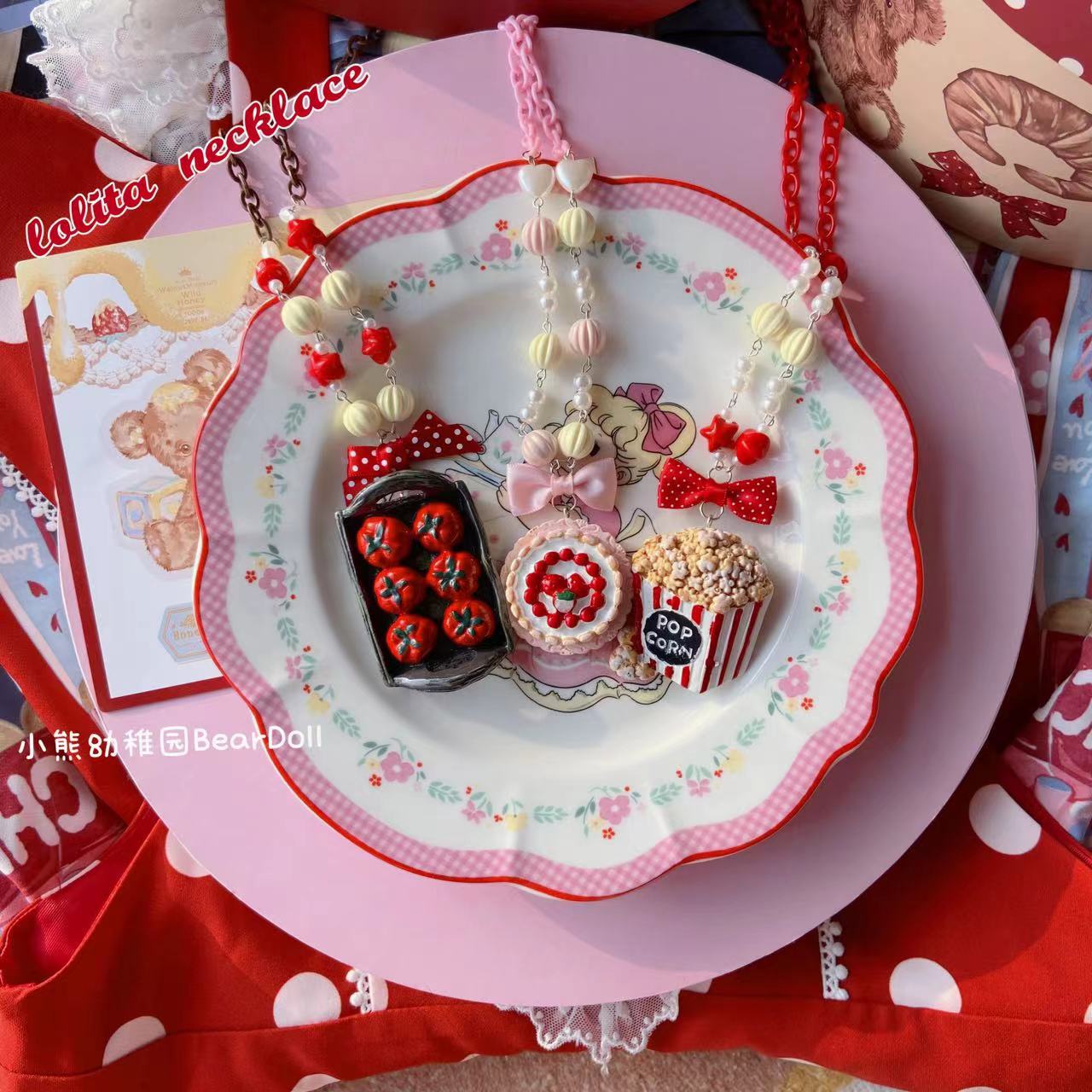 Decora Kei Beaded Cake Necklace - Adjustable Sweet Style - Bear Doll by Land Decora