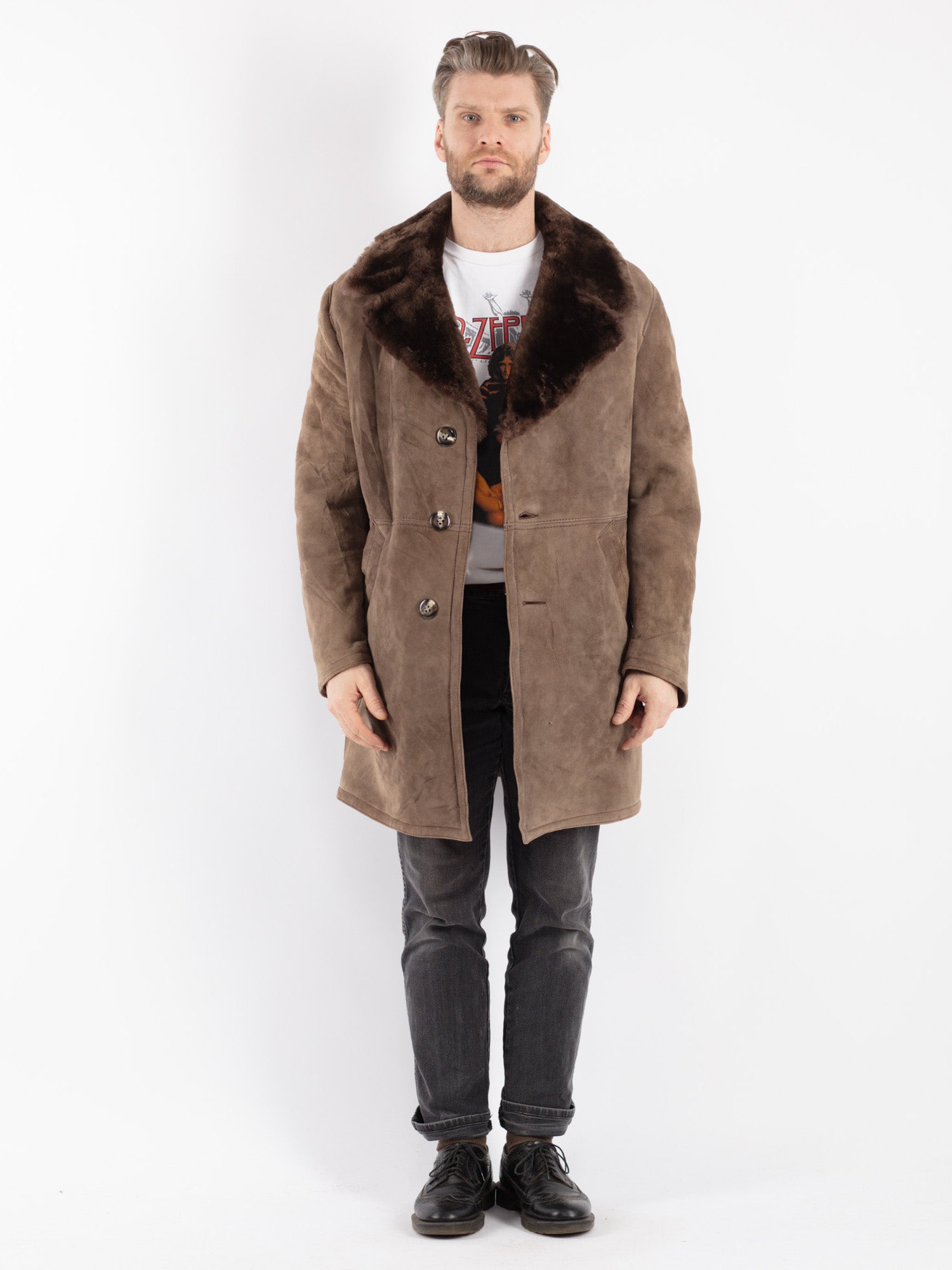 Vintage 70's Men Sheepskin Coat in Beige by Northern Grip