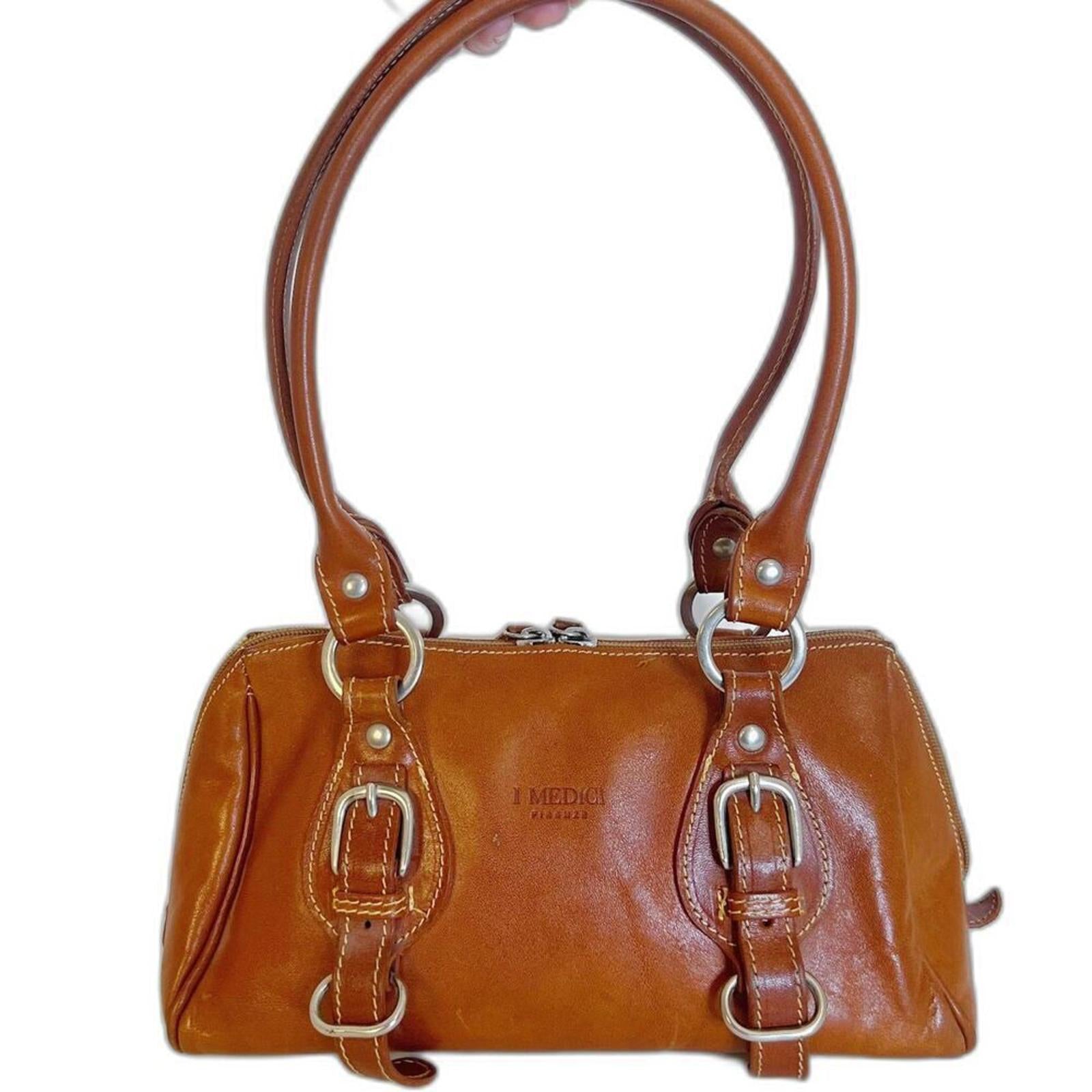 I Medici Firenze Italian Brown Leather Shoulder Bag Double Buckle Purs by Hot Girl Secondhand