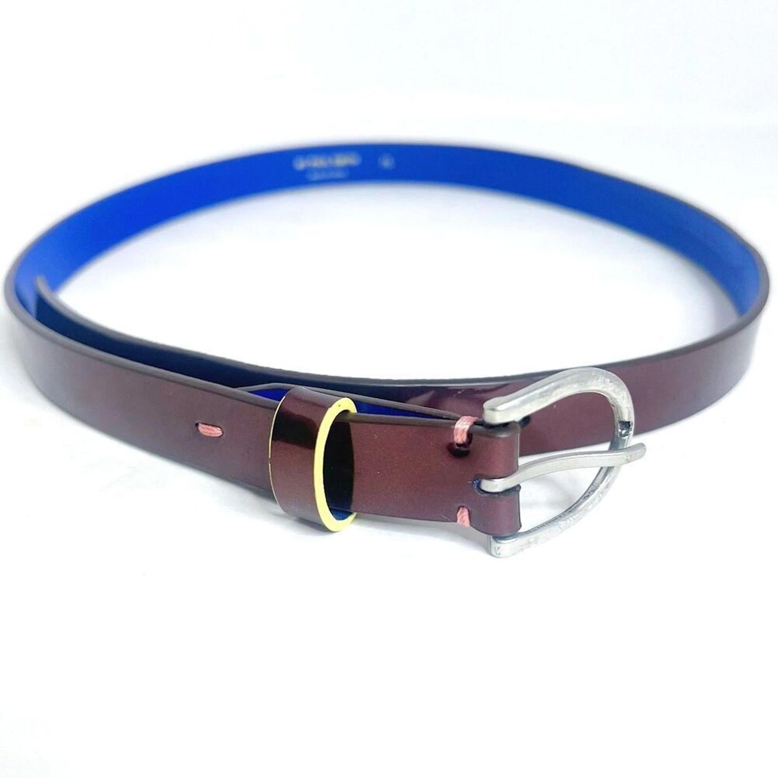 y2k Vintage Paul Green Women's Burgundy Patent Leather Skinny Belt Siz by Hot Girl Secondhand