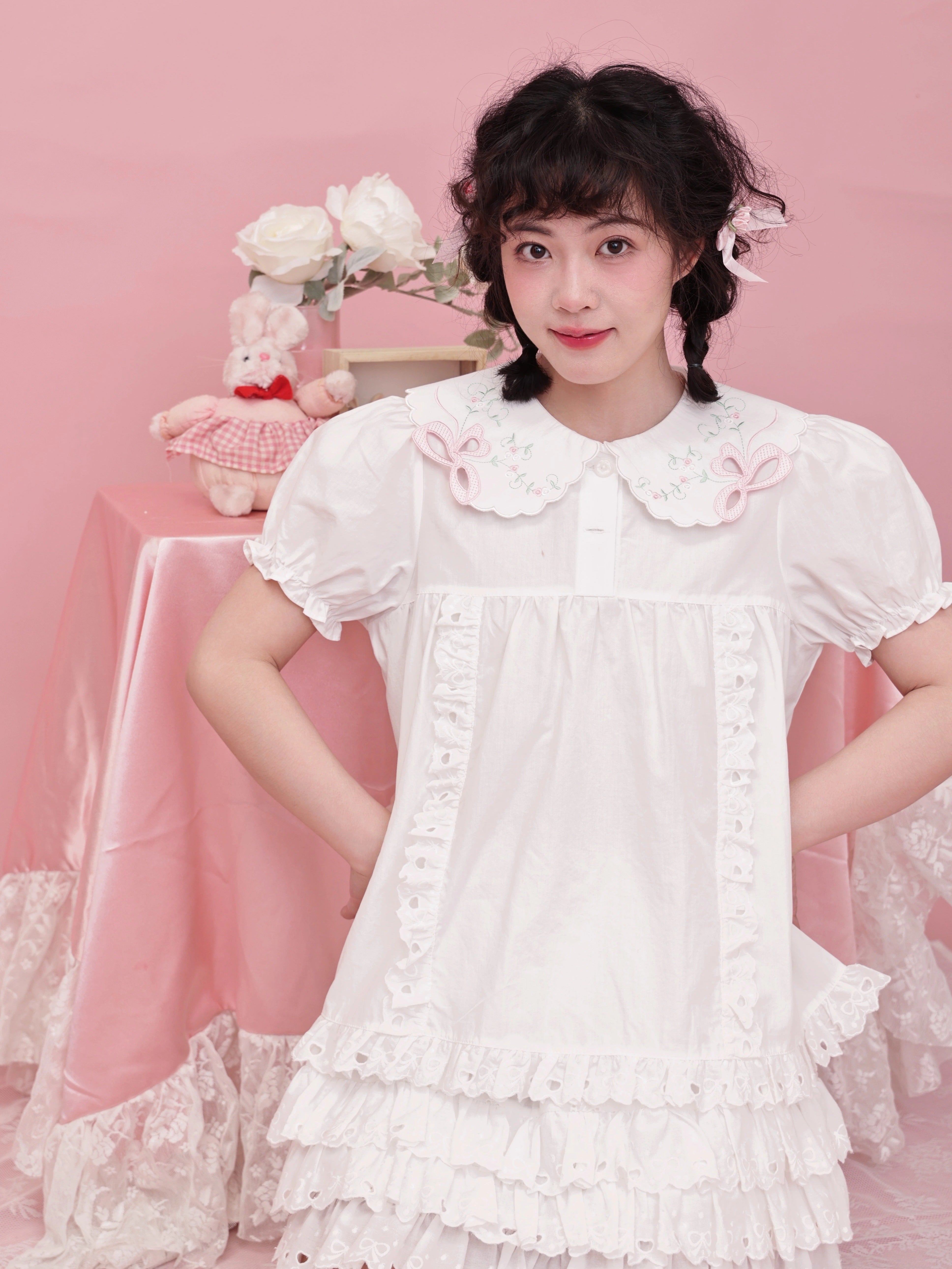 SemenCoicis – Vintage Butterfly Embroidered Lace Blouse with Puff Sleeves by Land Decora