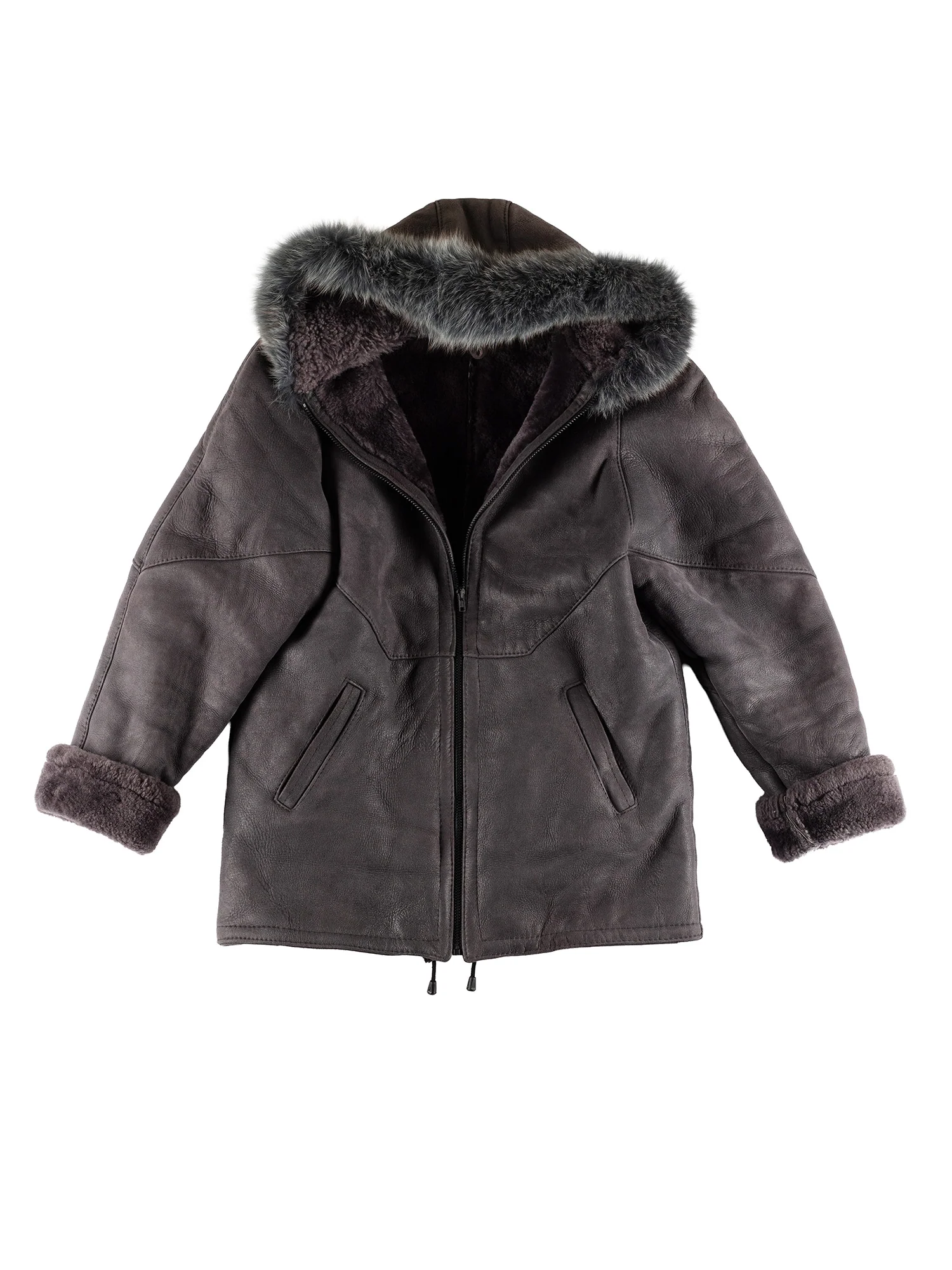 Vintage 70's Women Hooded Penny Lane Sheepskin Coat in Gray by Northern Grip
