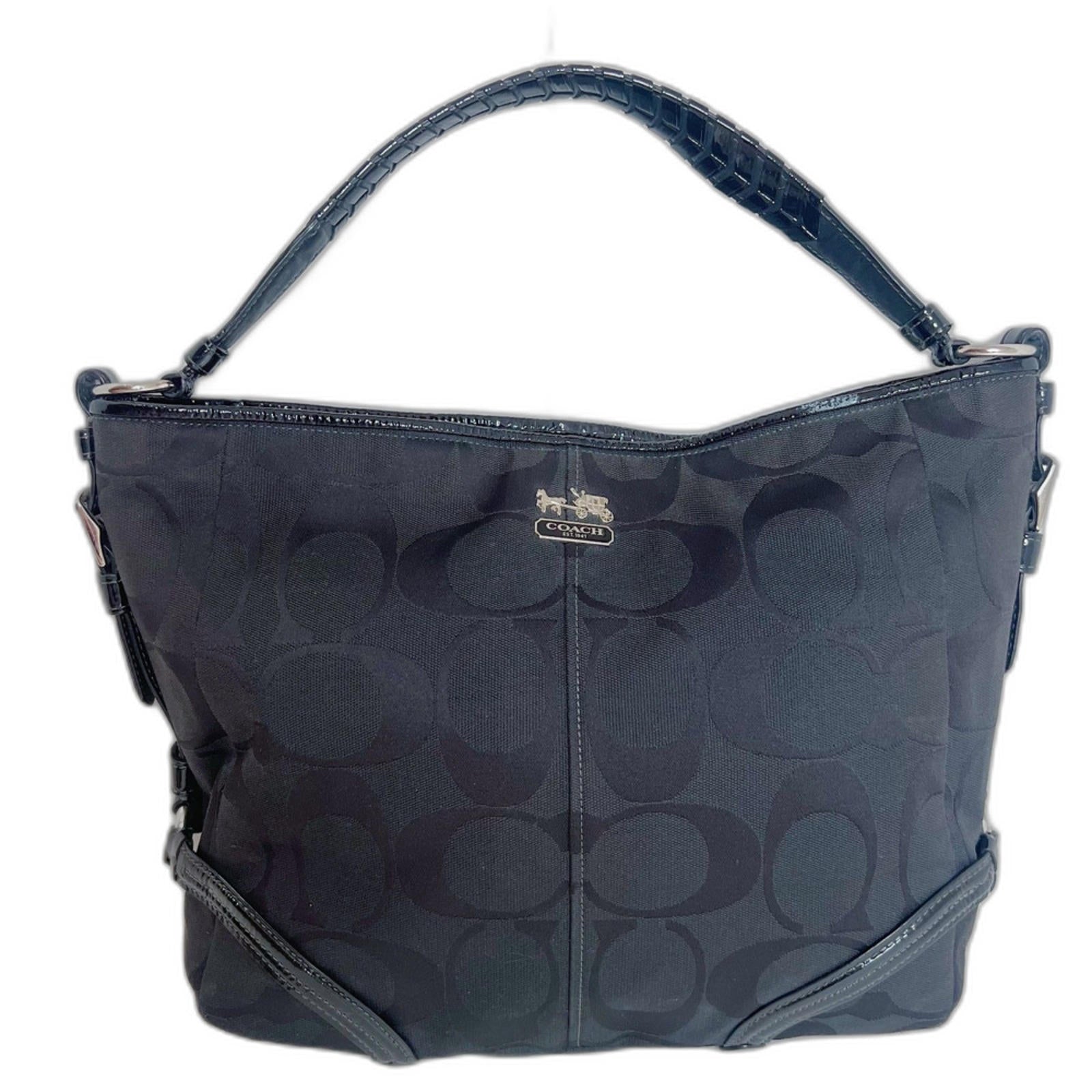 Coach Katarina Black Signature Monogram Hobo Bag Patent Leather Should by Hot Girl Secondhand