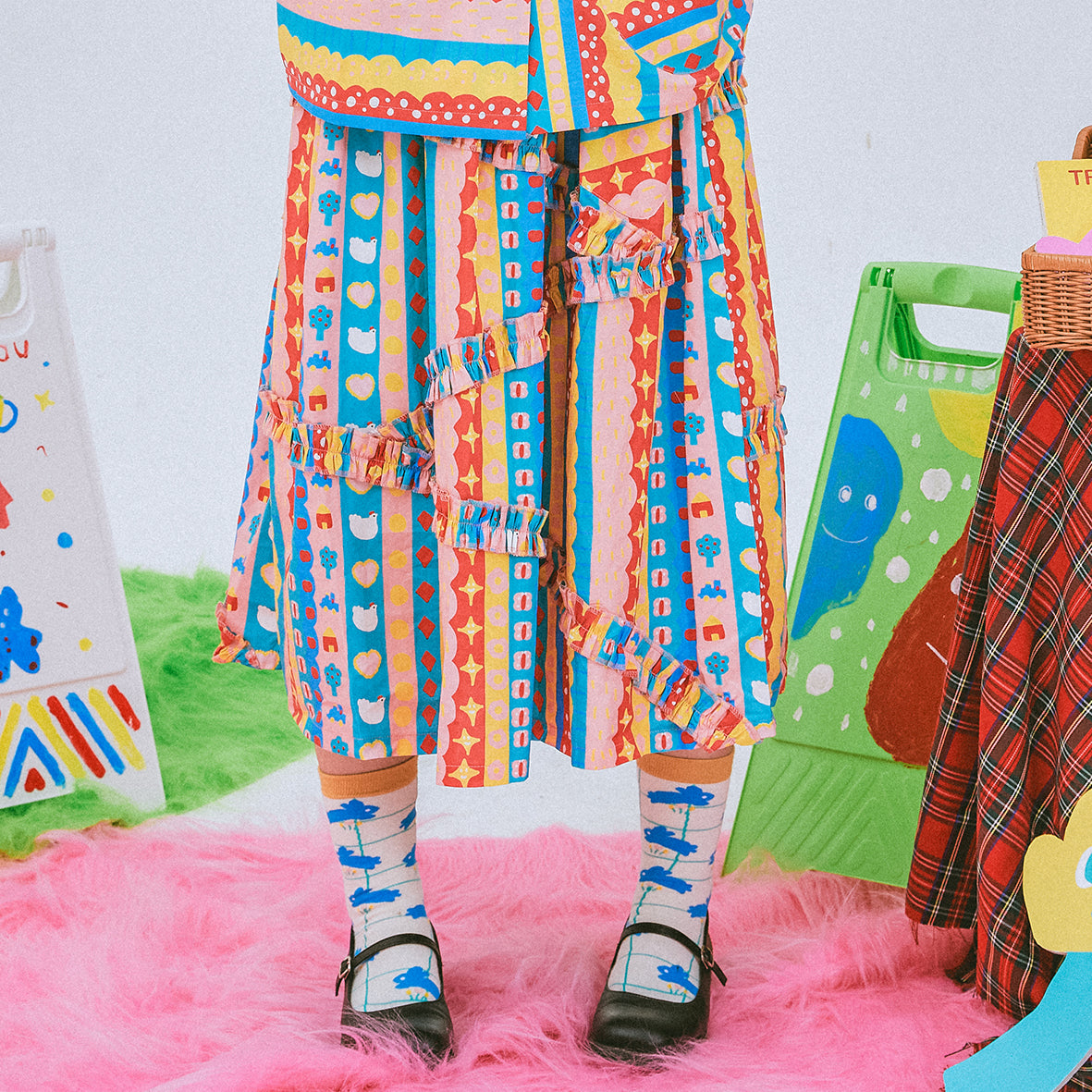 NIKKOU Home Skrit Original Fun Print Skirt Cute Colorful Skirt by Land Decora