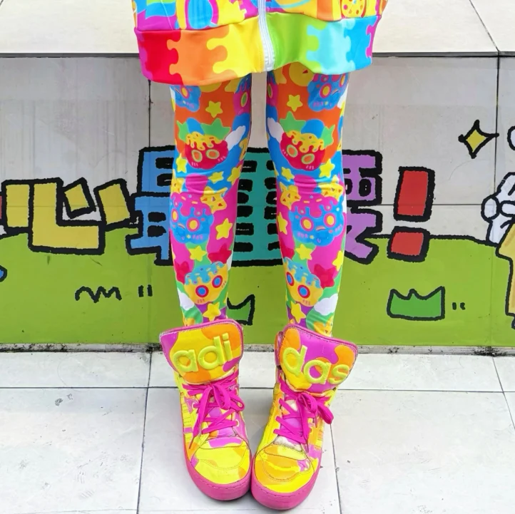 Rainbow Decora Kei Yoga Pants | Colorful Japanese Subculture Pants by Land Decora
